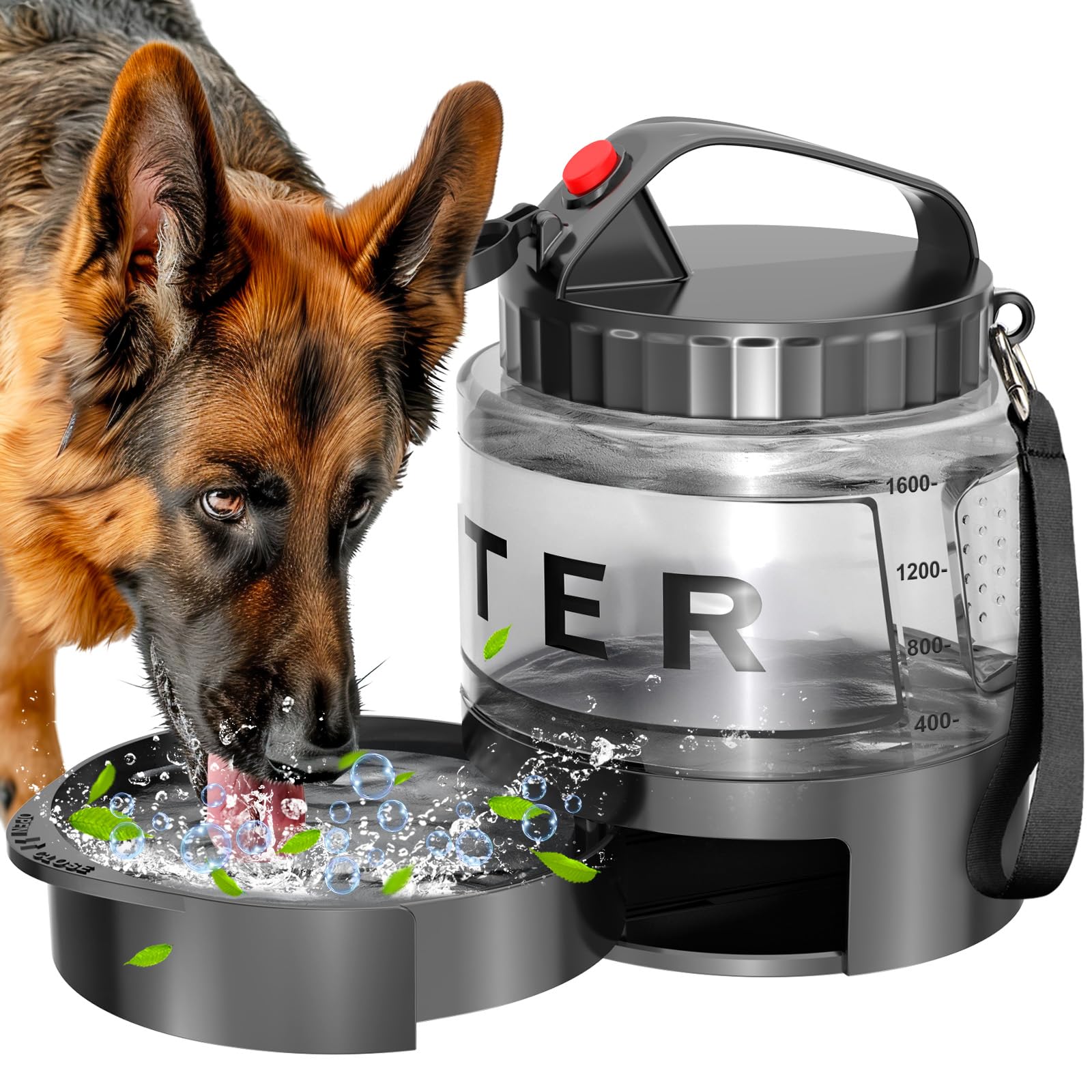 Dog Water Bottle Travel Bowl - 56oz Large Portable Dog Water Bowls Dispenser for Camping Essentials Hiking Traveling Beach Car A
