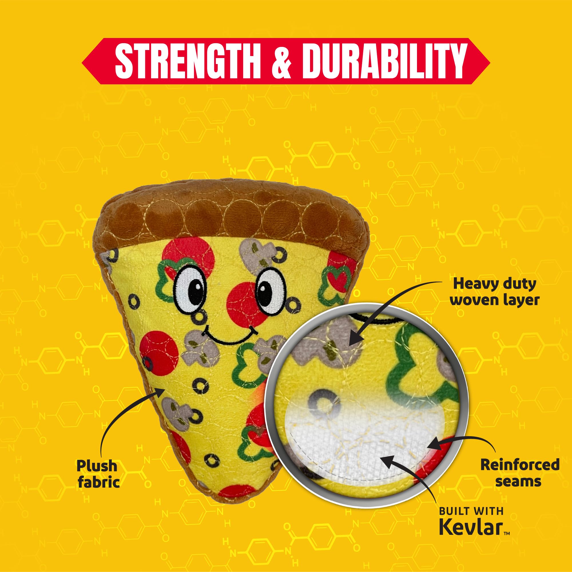 Bite Force -Durable & Strong Dog Toy Pizza Slice with Squeaker, Kevlar-Reinforced for Aggressive Chewers for Small Medium Large