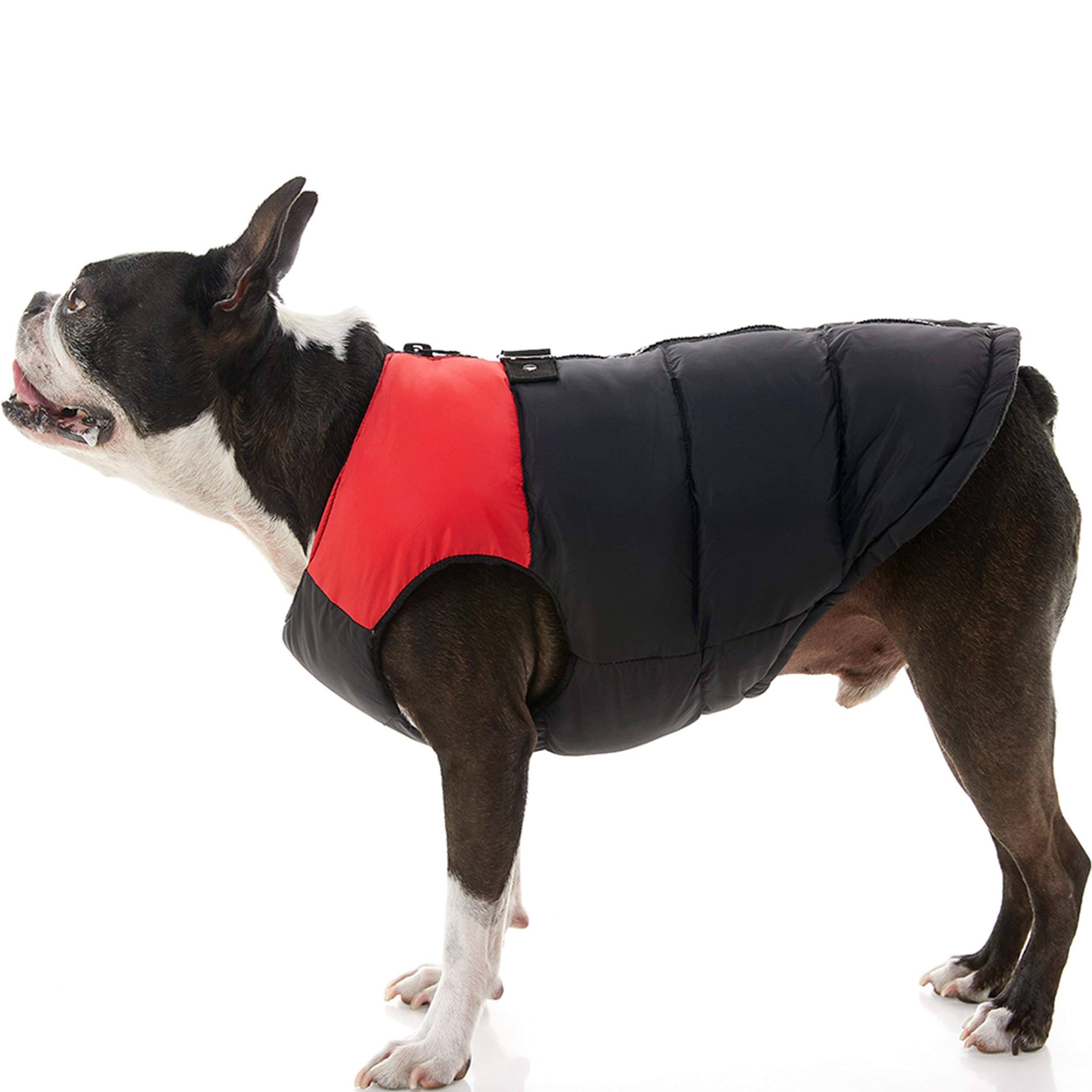 Gooby Padded Vest Dog Jacket - Red, Large - Warm Zip Up Vest Fleece Jacket With Dual D Ring Leash - Winter Water Resistant Sweat