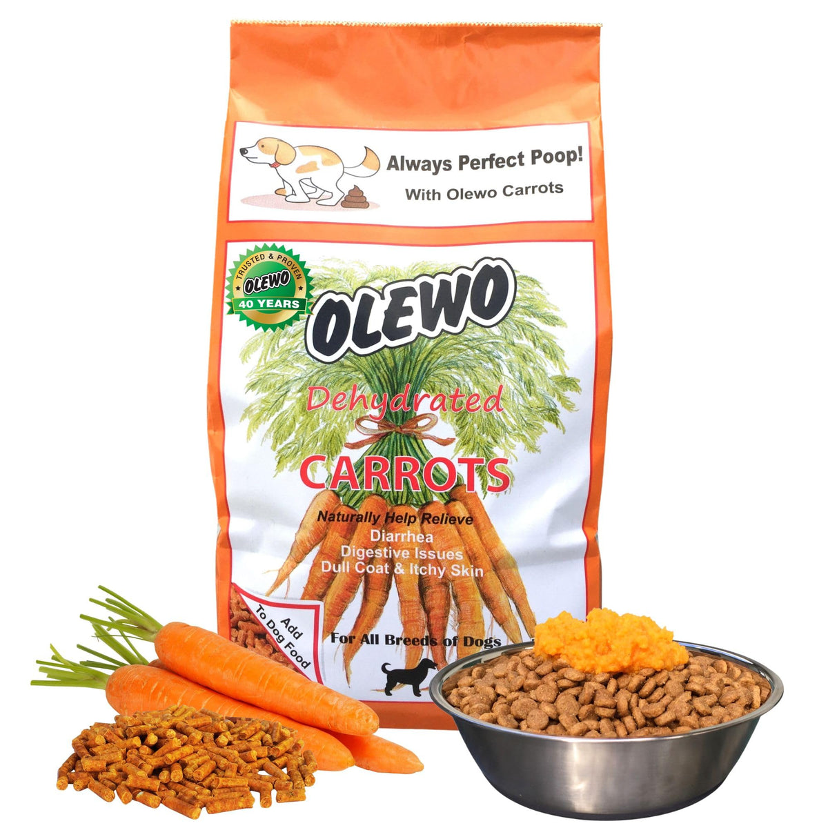 Olewo Original Carrots For Dogs – Fiber For Perfect Poop, Dehydrated Dog Food Toppers For Picky Eaters, Natural Skin & Coat Support, Multivitamin, Probiotics For Digestive & Gut Health, 1 Lb