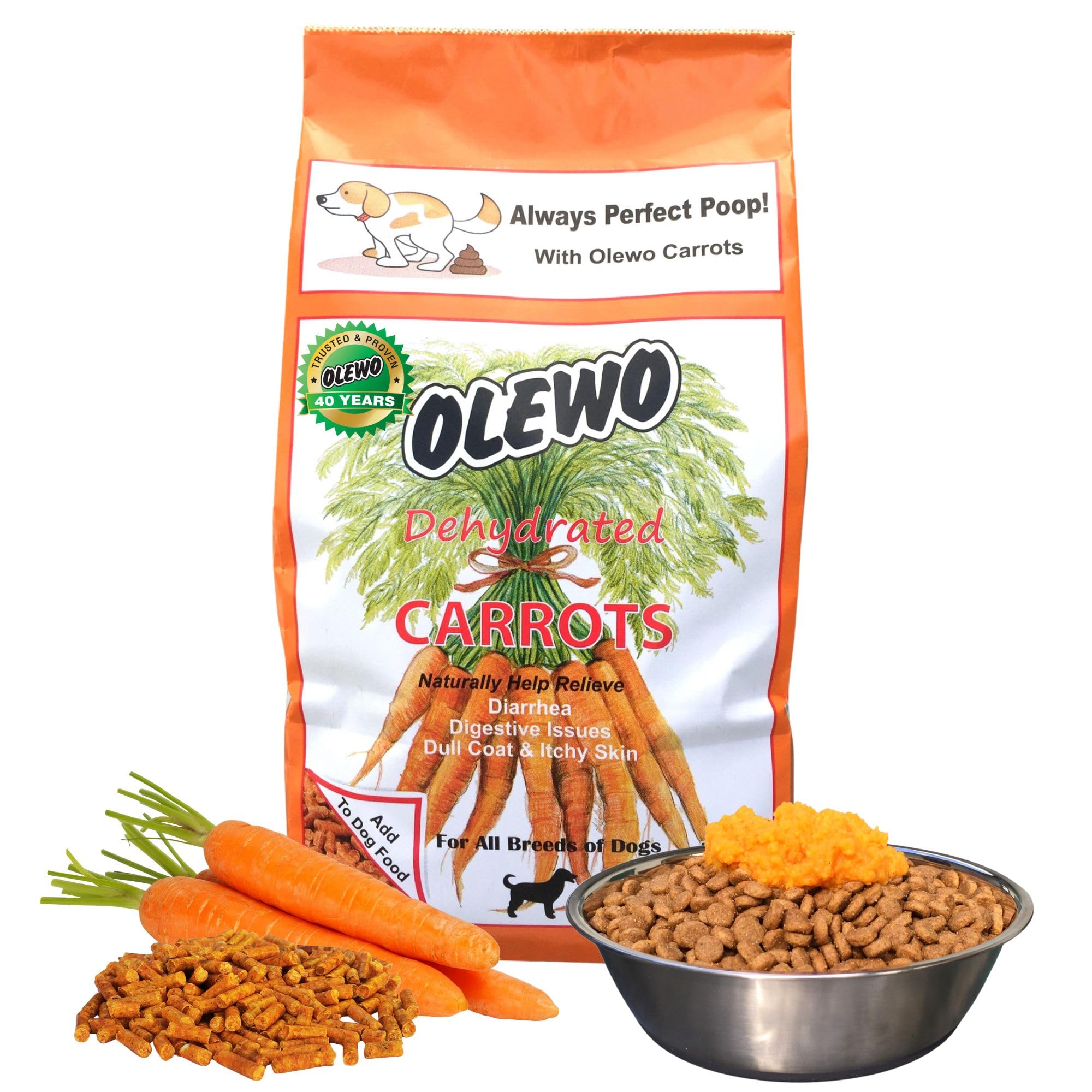 Olewo Original Carrots for Dogs - Fiber for Dog Stool Hardener, Dog Food Toppers for Picky Eaters, Skin & Coat Support, Multivit