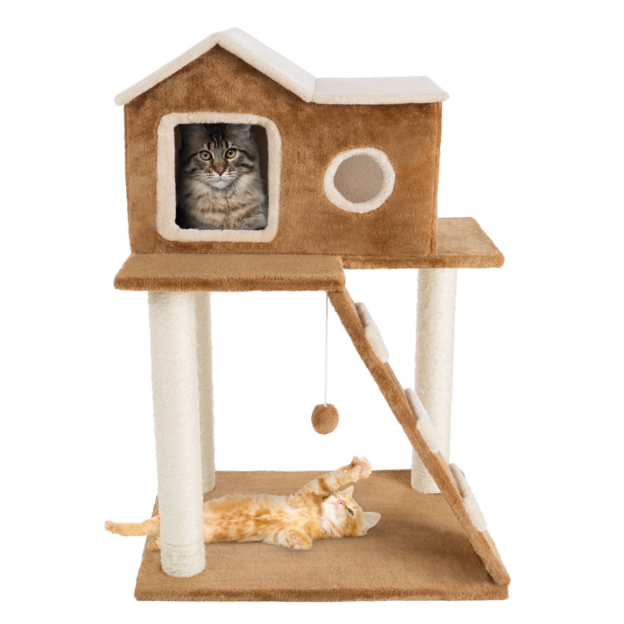 35in Cat Tree with Climb-Up Ladder, Cat Condo, 3 Sisal Rope Cat Scratching Posts, and Hanging Toy - Cat Tower for Indoor Cats by