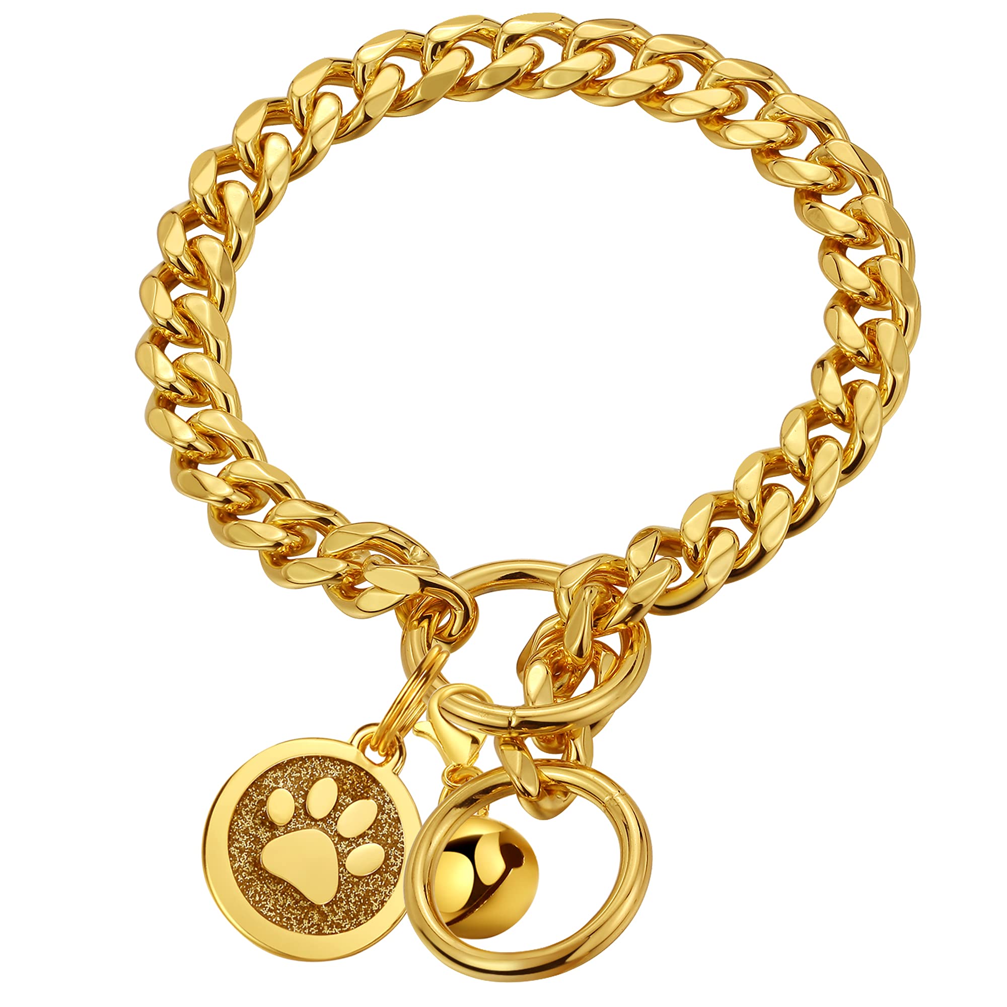 Idofas Gold Dog Collar 10Mm Slip Collar Gold Cuban Link Dog Chain Collars Stainless Steel Heavy Duty Gold Collar For Dogs For Pu