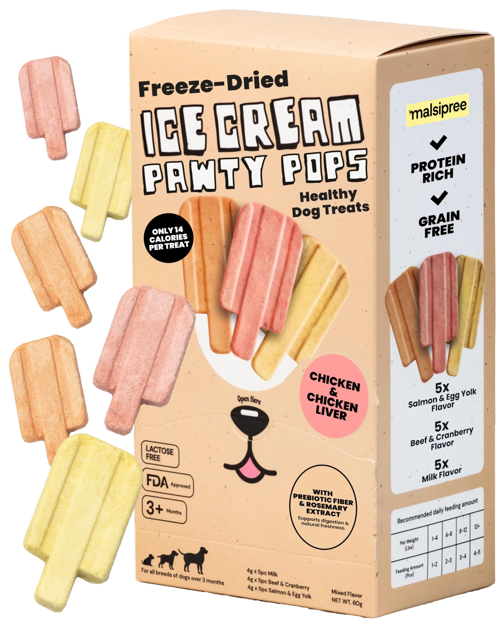MalsiPree Ice Cream Dog Birthday Treats - Grain & Lactose-Free - Freeze Dried Dog Treats - High Protein, Low Calorie & Healthy -