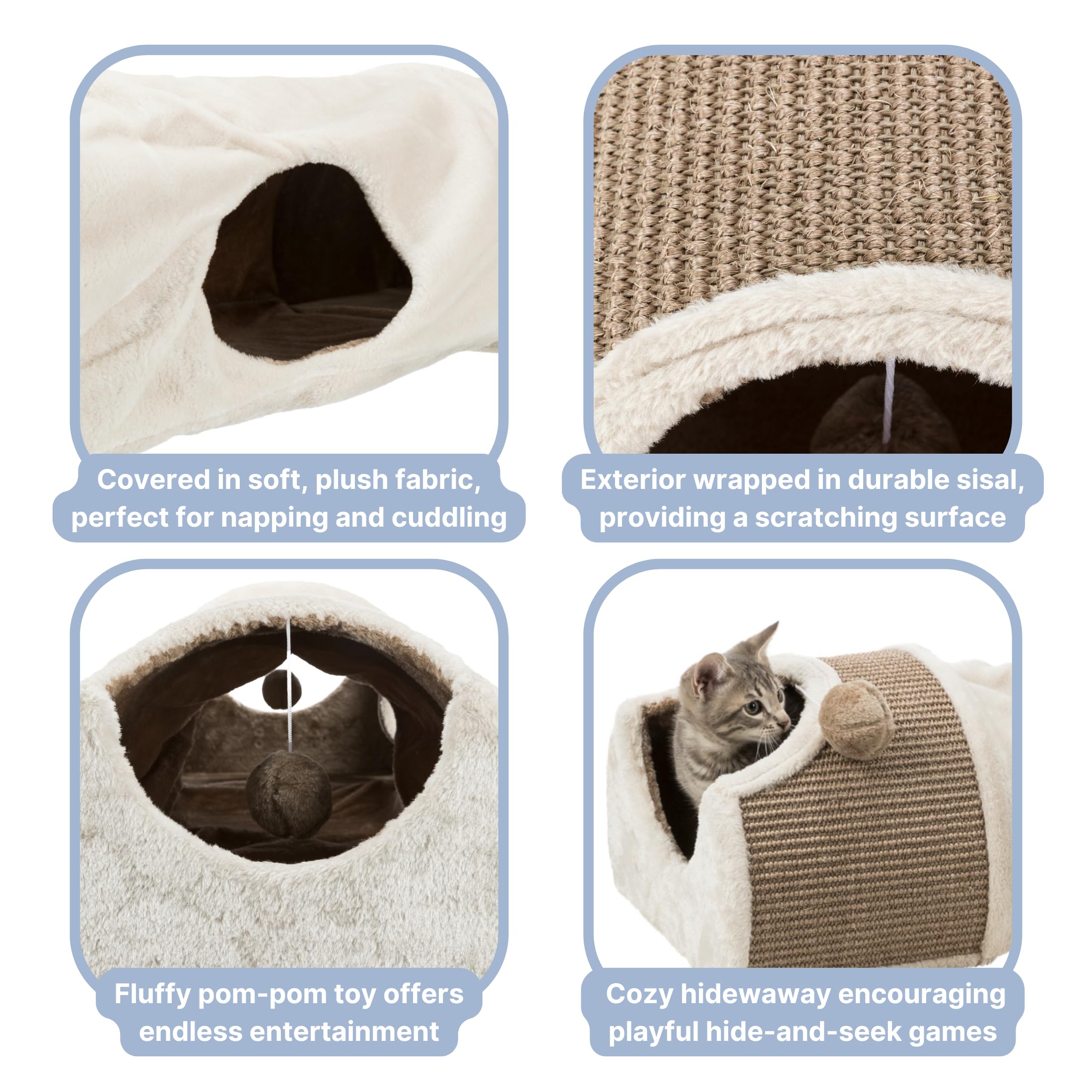 Trixie Cat Tunnel For Indoor Cats - Cozy Peekaboo Cat Cave Including Dangling Cat Toys - With Sturdy Sisal Scratching Surfaces - Collapsable And Easy To Store Cat Tube - In Cream