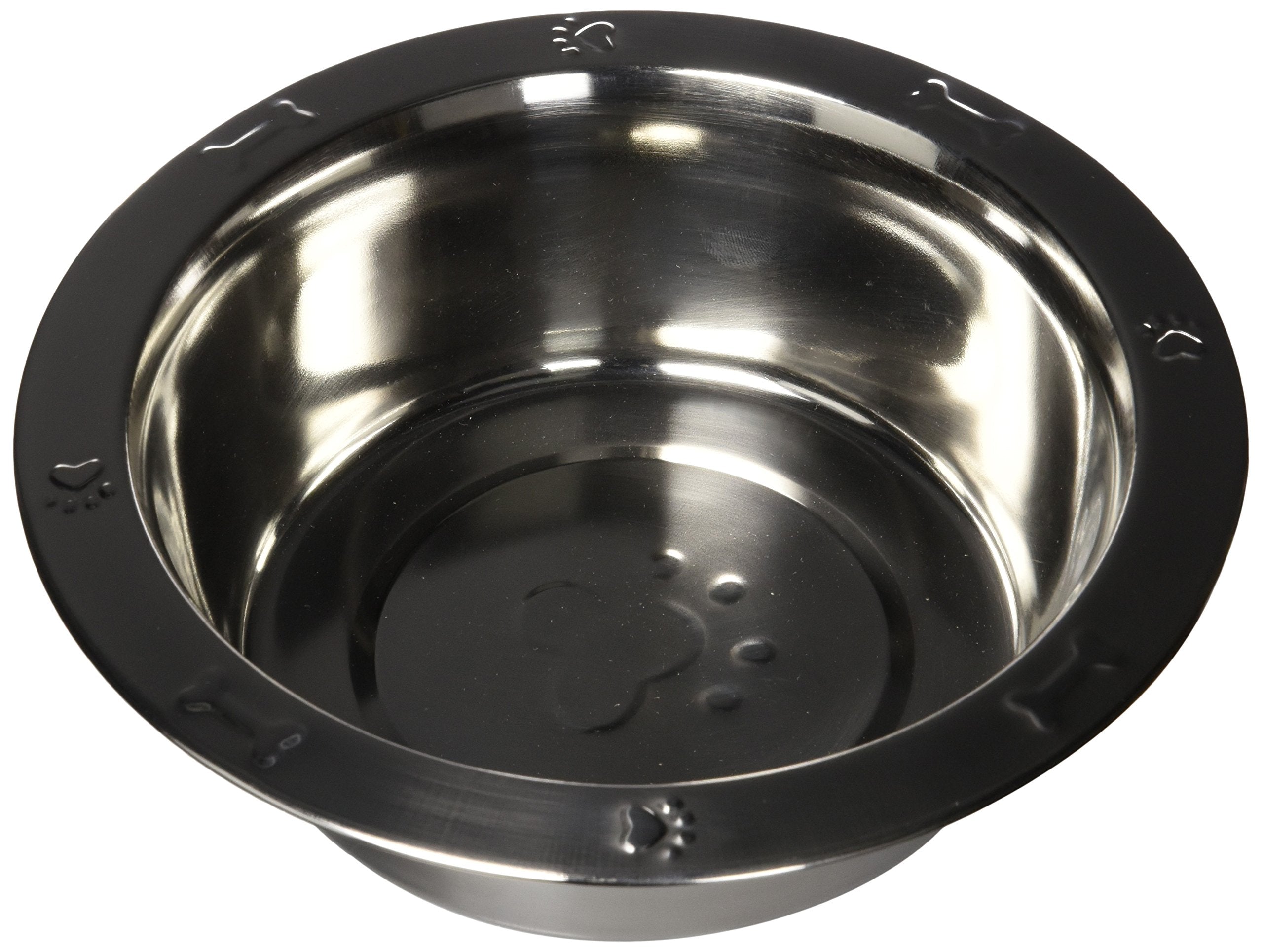 QT Dog - Embossed Rim Standard Stainless Steel Food Bowl - 2 Qt