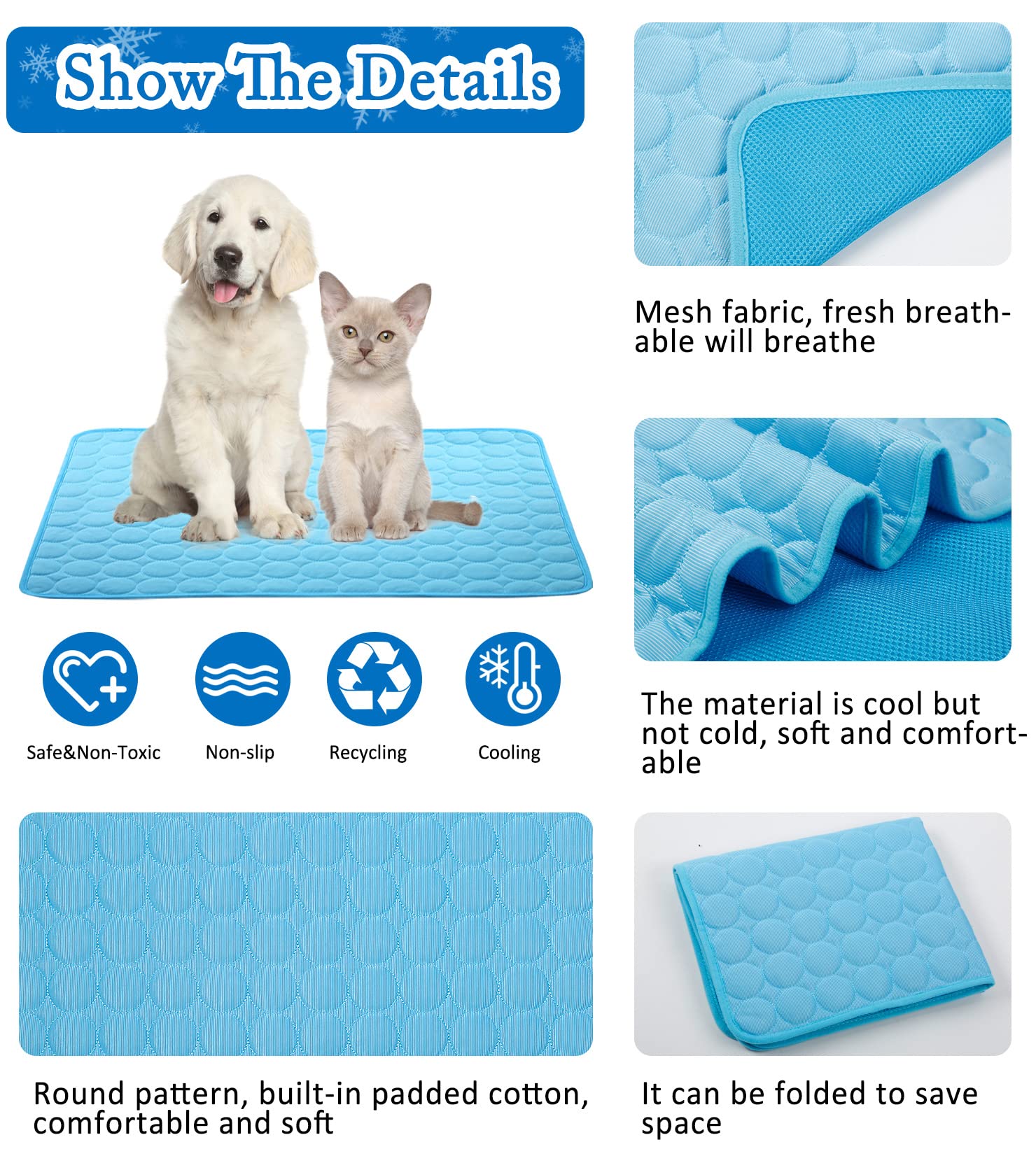 Somoya Dogs Self Cooling Mat Pet Cool Pads Blanket Hot Weather Sleeping Kennel Mat,Washable Ice Silk Sleep Mat Pad Non-Toxic Breathable For Large Dogs Cats No Water(Extra Large,Blue)