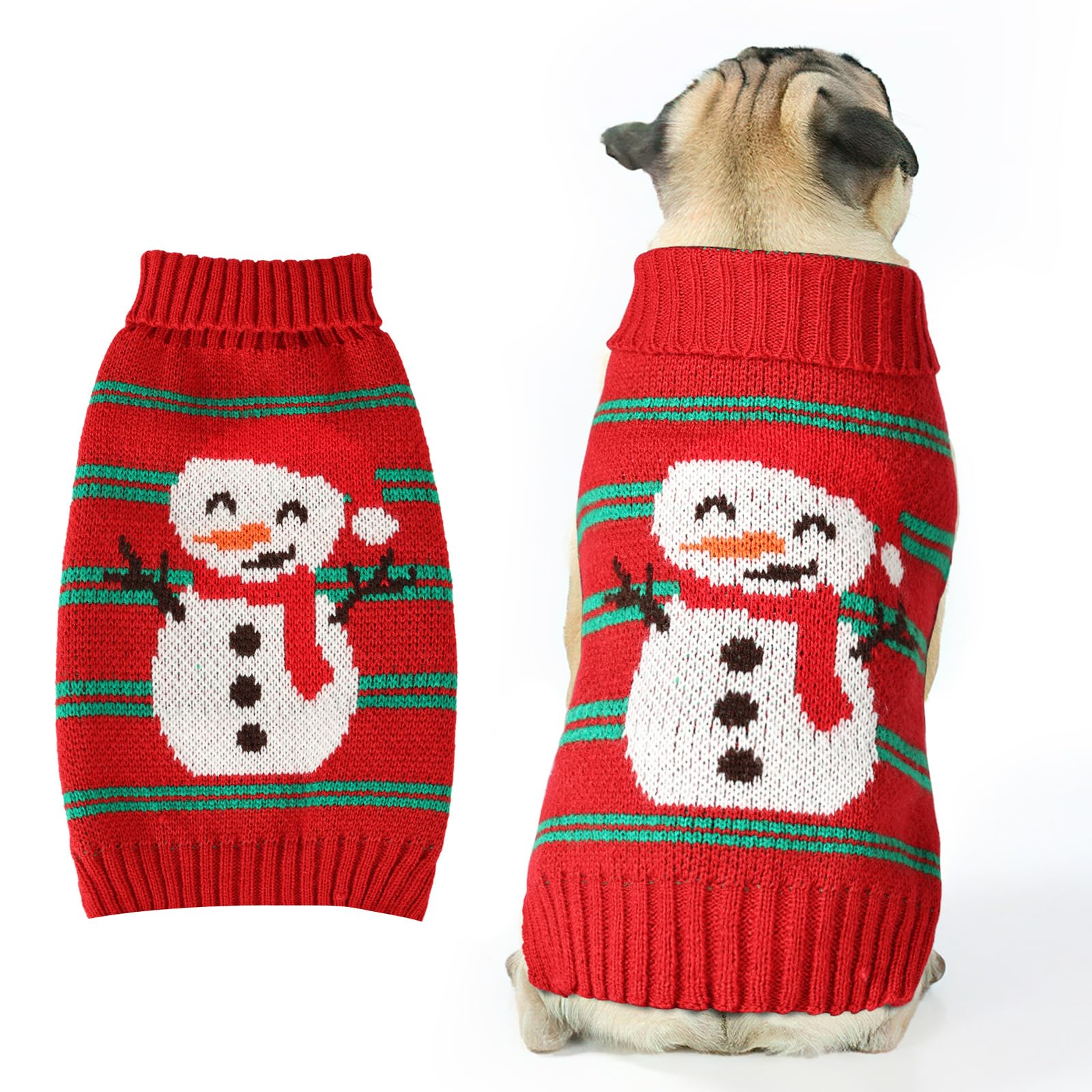 Christmas Dog Sweaters For Small Large Dogs Girl, Soft Warm Pup Dogs Shirt, Turtleneck Dog Sweaters For Medium Large Dogs, Double Knitting Collar For Outdoors Playing, Warm Dog Cat Clothes Snowman L
