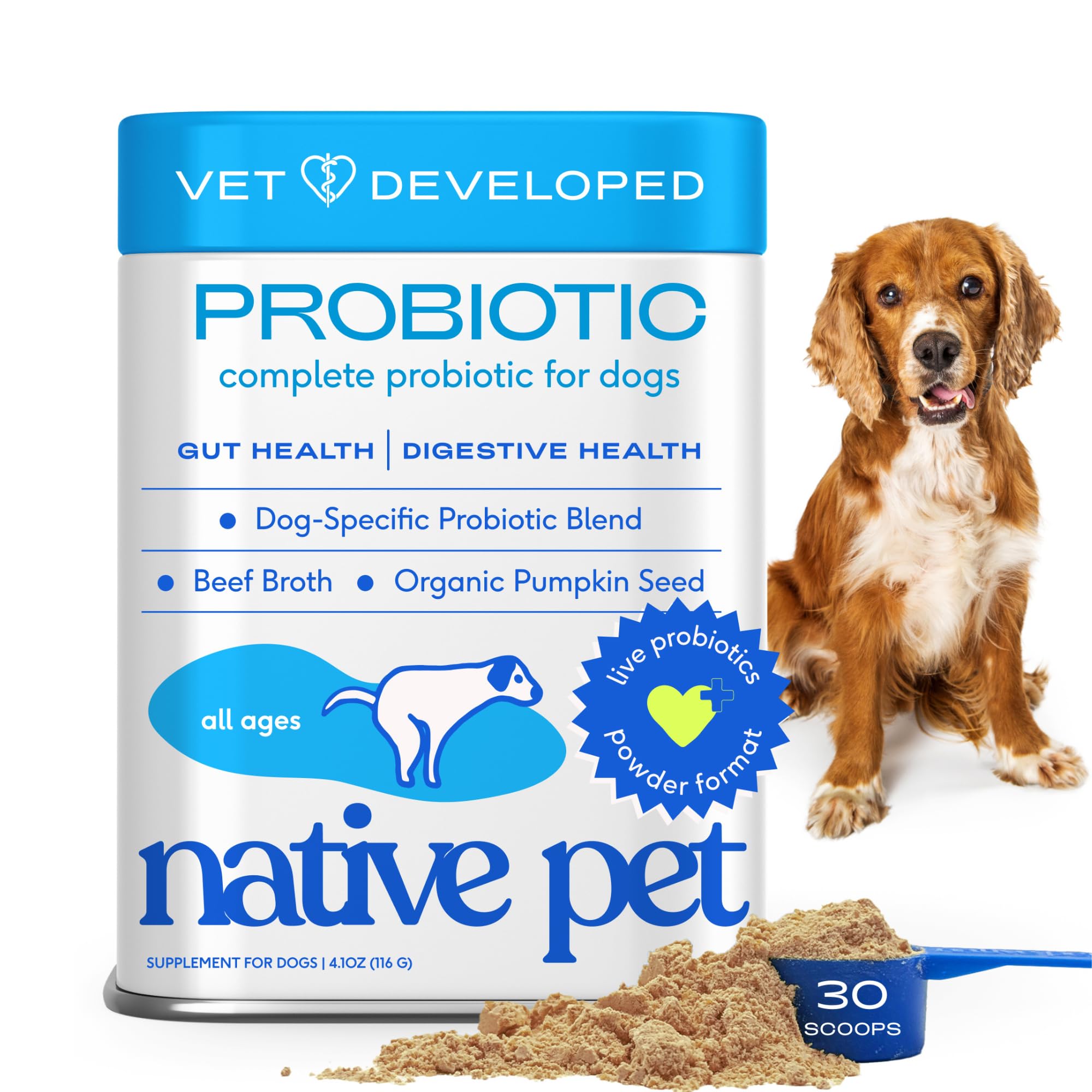 Native Pet Probiotics for Dogs - Dog Probiotics Powder for Digestive Health, Gut Support, & Immune Boost - Vet-Formulated Powder