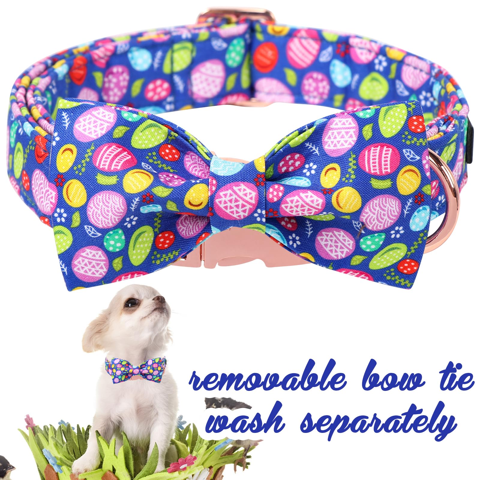 Unique Style Paws Easter Dog Collar With Bow Colorful Egg Rabbit Dog Collar Bowtie Collar For Large Medium Small Dogs