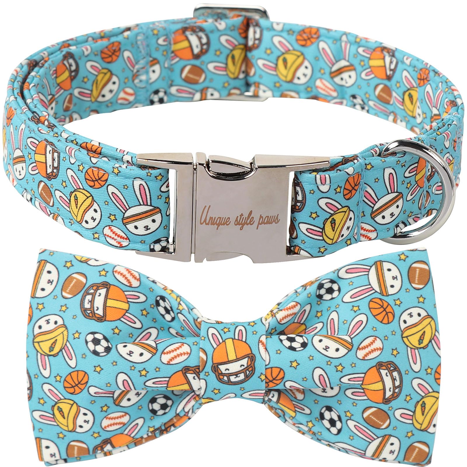 Unique Style Paws Easter Dog Collar With Bow Blue Sports Rabbit Ball Easter Egg Cotton Polyester Puppy Collars For Small Medium 
