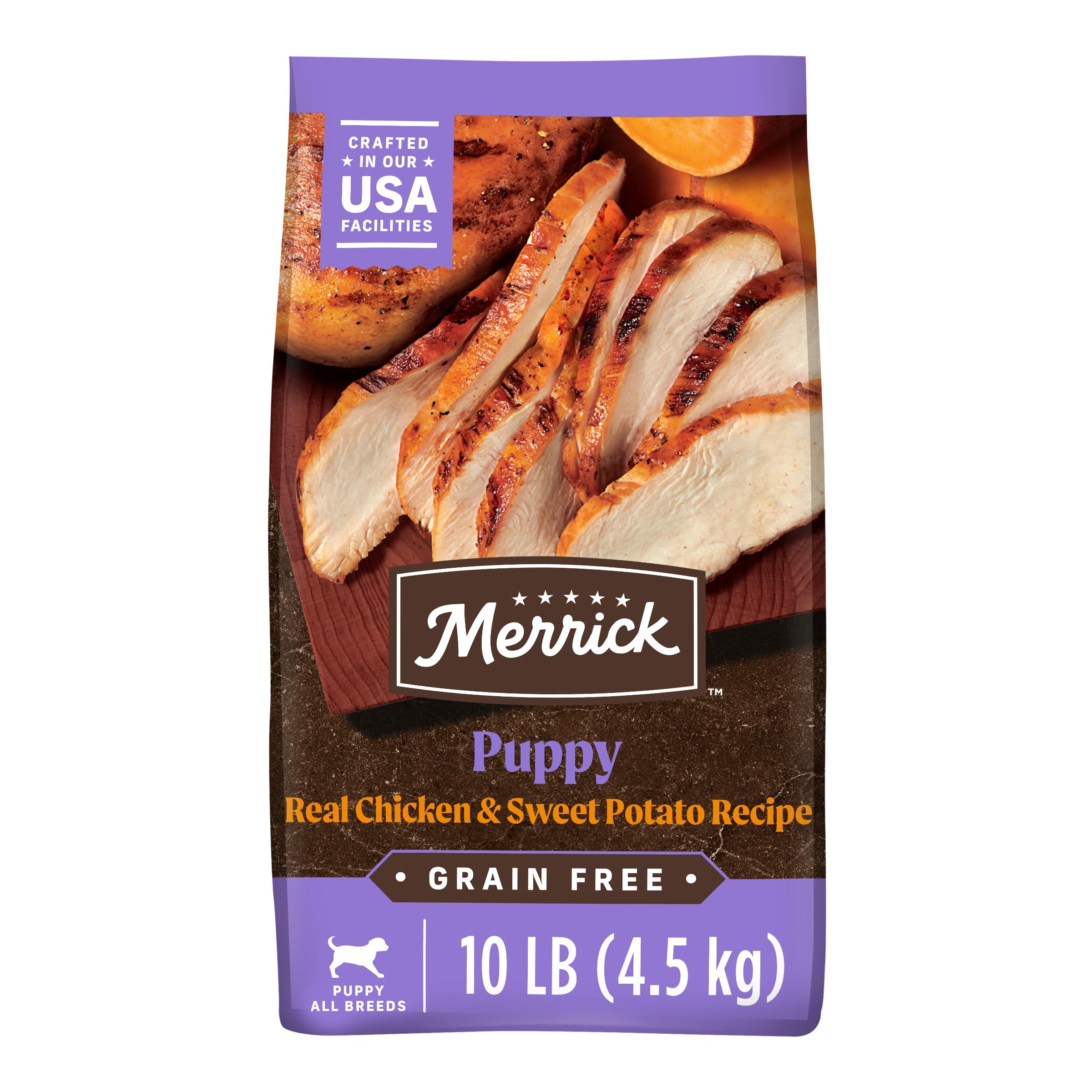 Merrick Premium Grain Free Dry Puppy Food, Wholesome and Natural Kibble with Real Chicken and Sweet Potato - 10.0 lb. Bag