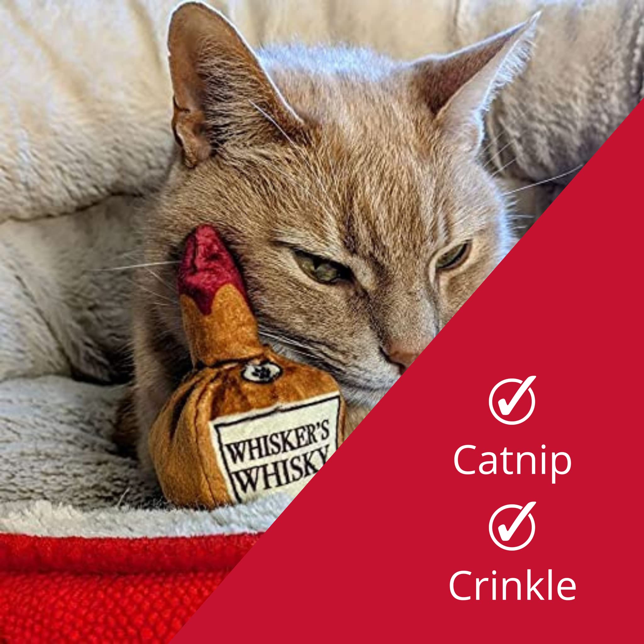 Huxley & Kent Plush Cat Toy - Whisker'S Whiskey - Nappy Hour Strong Catnip Filled - Plush Interactive Kitten And Cat Toy With Ca