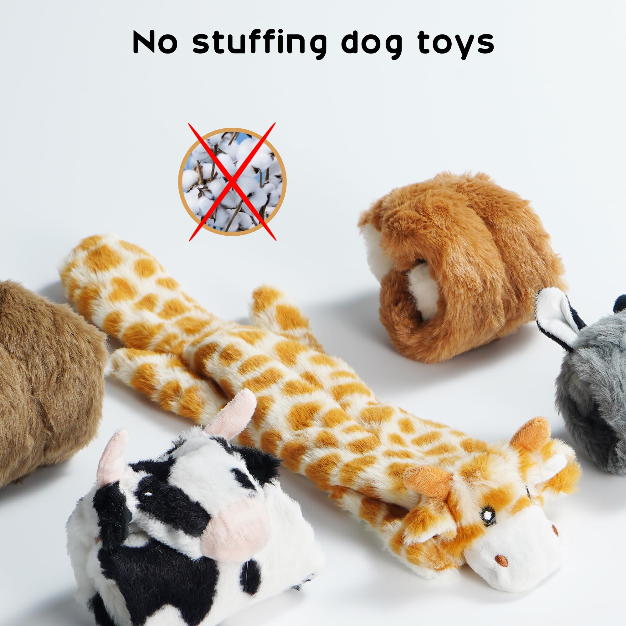Nocciola Plush Dog Squeaky Toys, 5PCS Crinkle Stuffless Toys for Small to Large Dogs, No Stuffing, 10 Squeakers