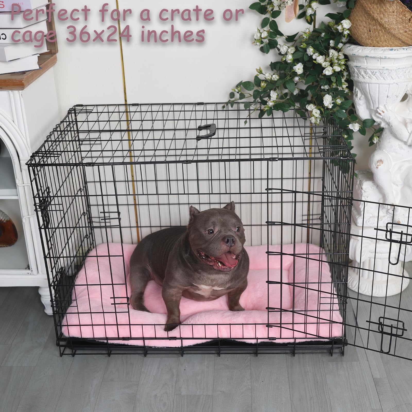 Zihapgpzp 36 Inch Dog Crate Pad Pink Washable,Ultra Soft Cute Dog Crate Bed 36 X 24 With Anti-Slip Bottom,Deluxe Faux Fur Pet Ke