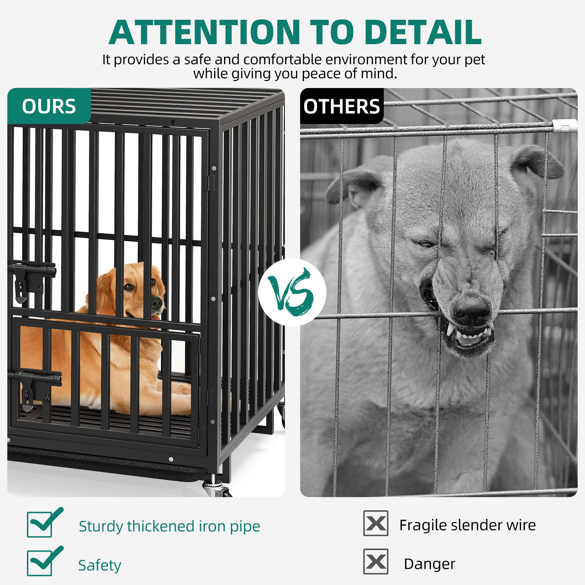 YITAHOME Heavy Duty Dog Crates for Small Medium Dogs, 38 Inch Metal Dog Kennel Indoor with Wheels, High Anxiety Dog Crate, Large