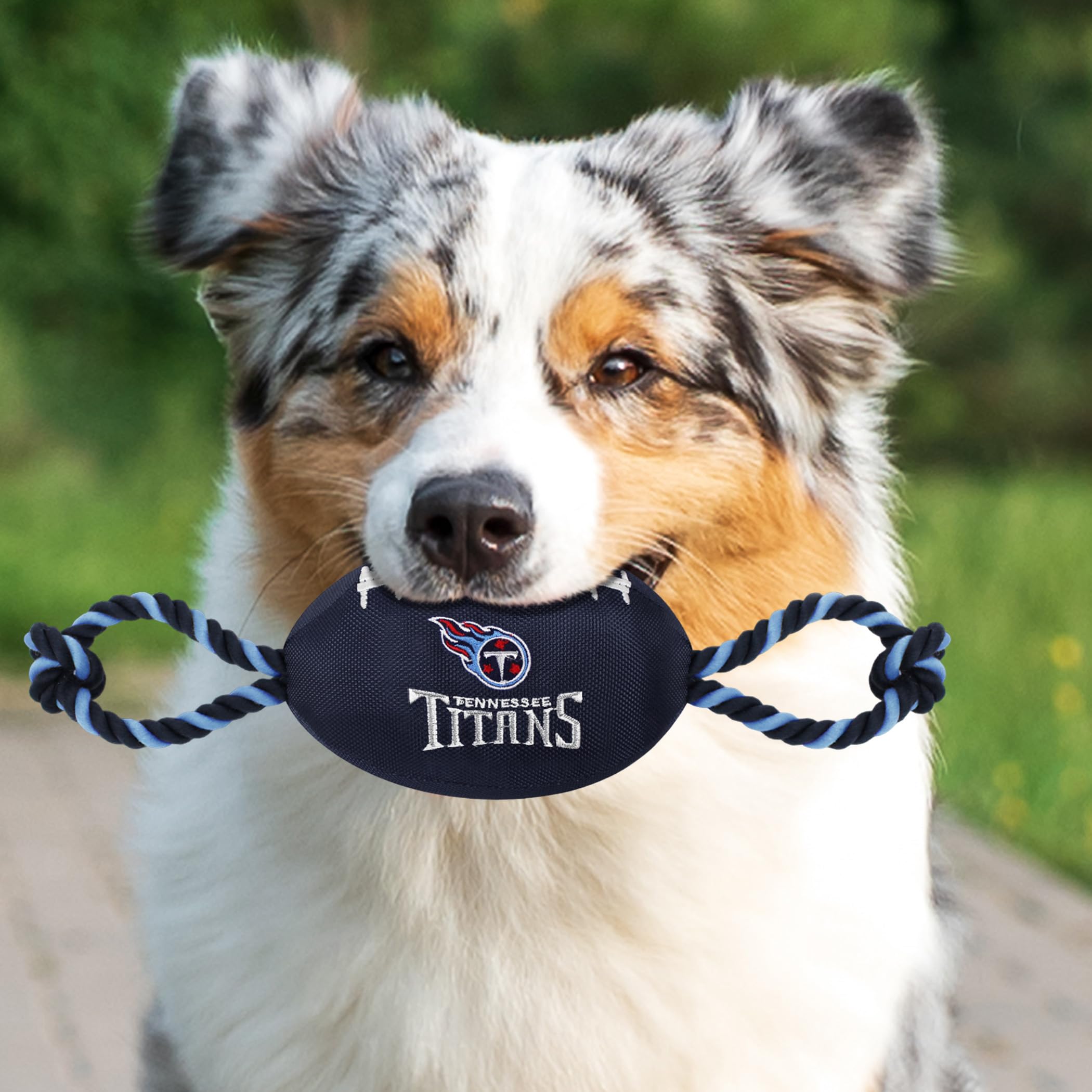 Pets First NFL Tennessee Titans Football Dog Toy, Tough Quality Nylon Materials, Strong Pull Ropes, Inner Squeaker, NFL Team Col