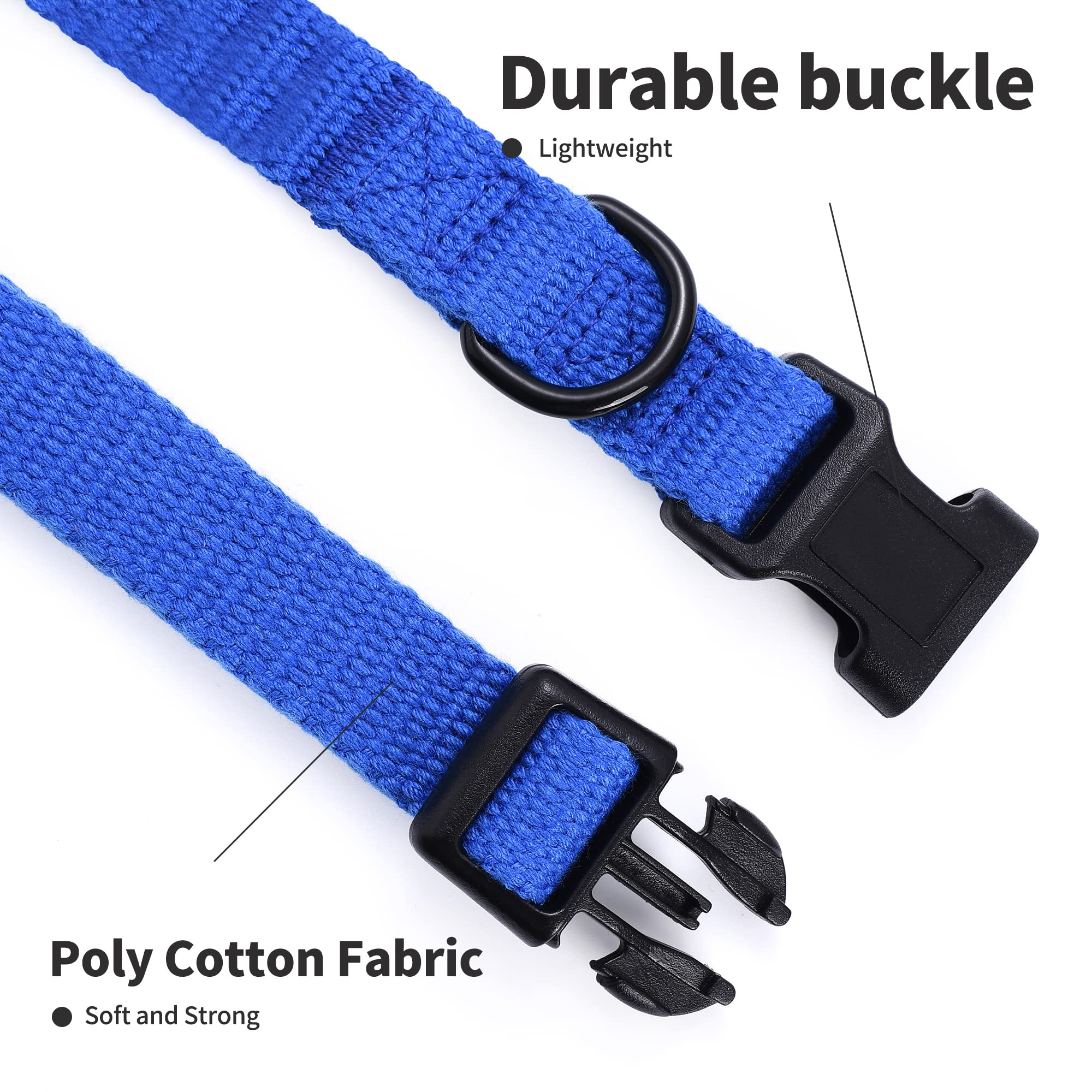 Mile High Life Soft & Strong Poly Cotton Adjustable Dog Collar With Quick Release Buckle For Small To Large Dogs(Blue, Small Nec