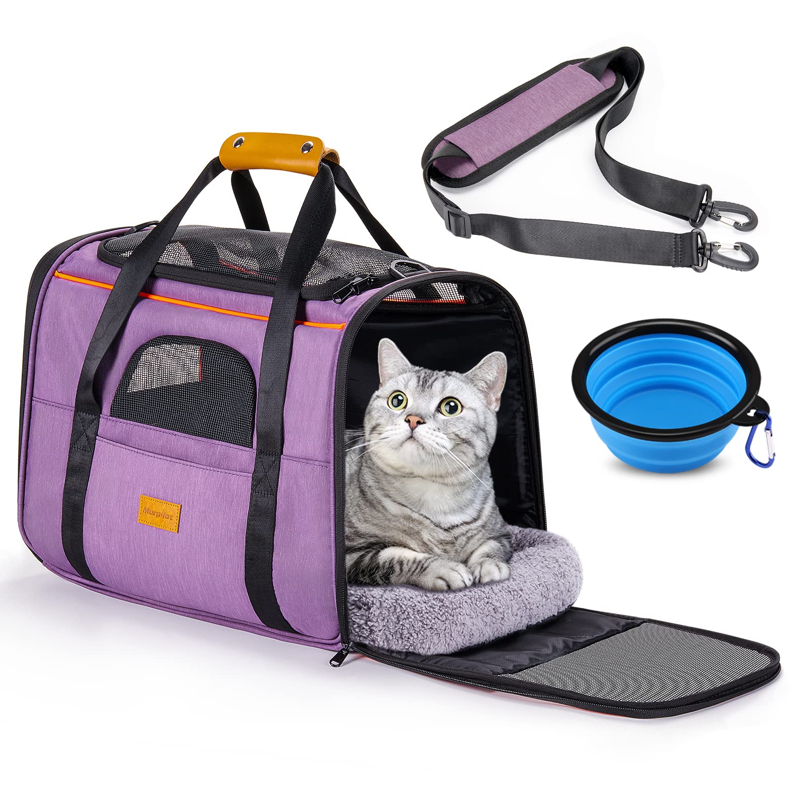 Morpilot Portable Cat Carrier - Soft Sided Cat Carrier For Medium Cats And Puppy Up To 15Lbs, Pet Carrier With Locking Safety Zi