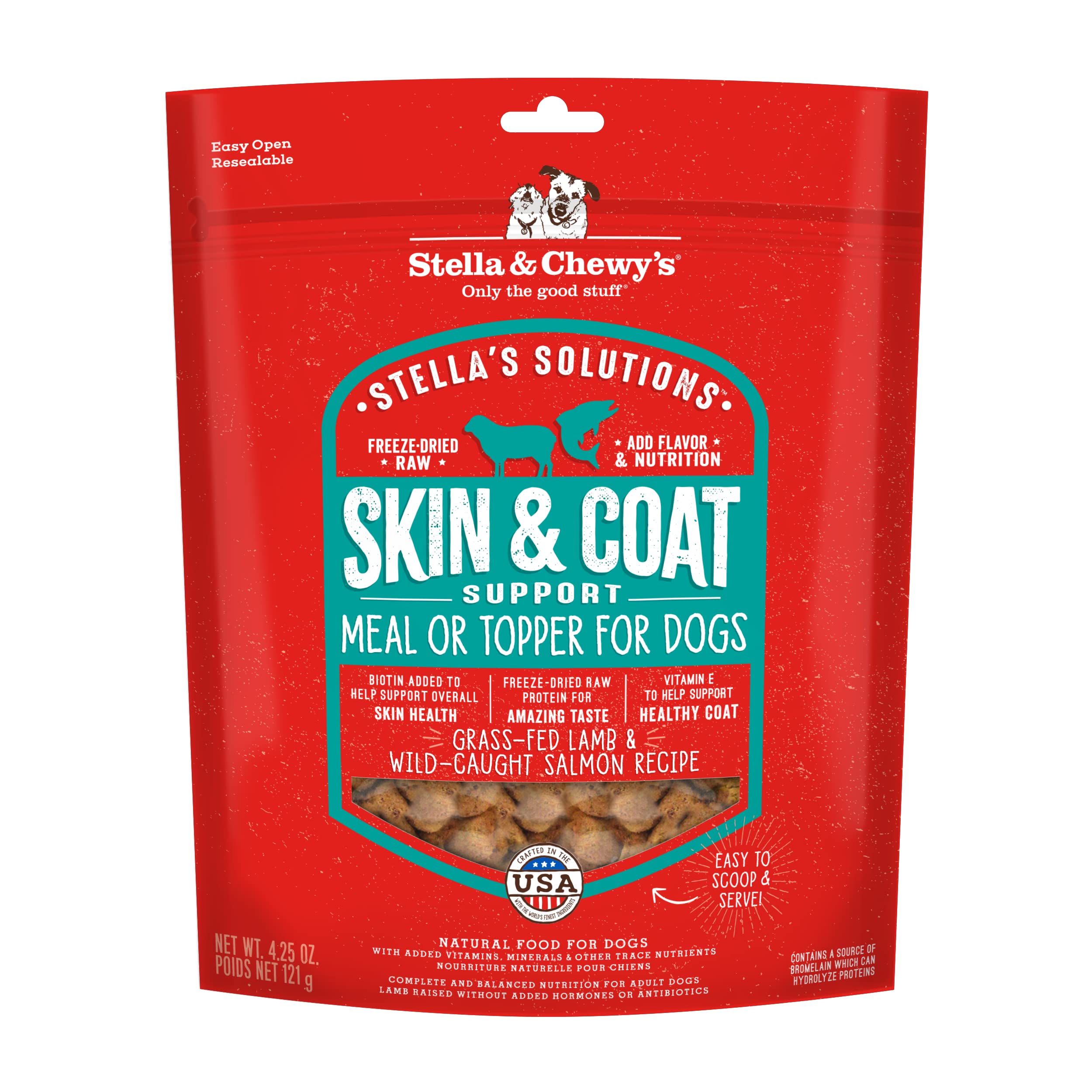 Stella & Chewys - Stellas Solutions Skin & Coat Boost - Grass-Fed Lamb & Wild-Caught Salmon Dinner Morsels - Freeze-Dried Raw, 
