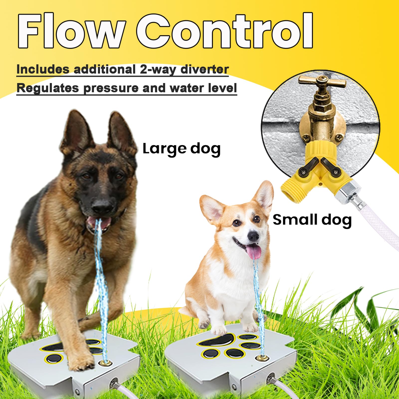 Outdoor Dog Water Fountain Step On - Upgrade Large Dog Sprinkler Drinking Water Dispenser Dog Paw Waterer Activated With Stainle