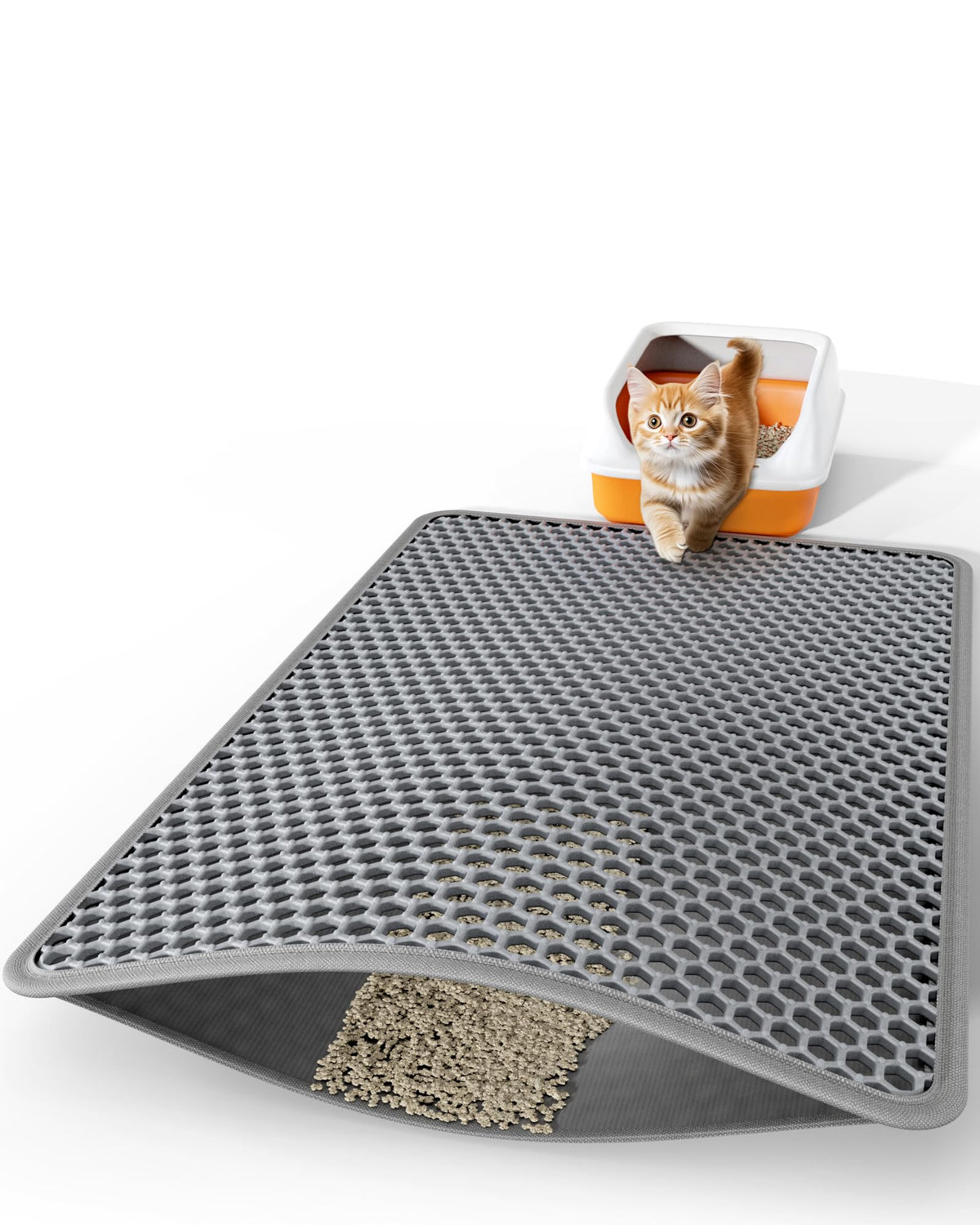 Powools Cat Litter Mat - 46'' X 35'' Jumbo Litter Box Mat With Double Layers, Urine-Proof And Non-Slip Litter Trapping Mat, Easy