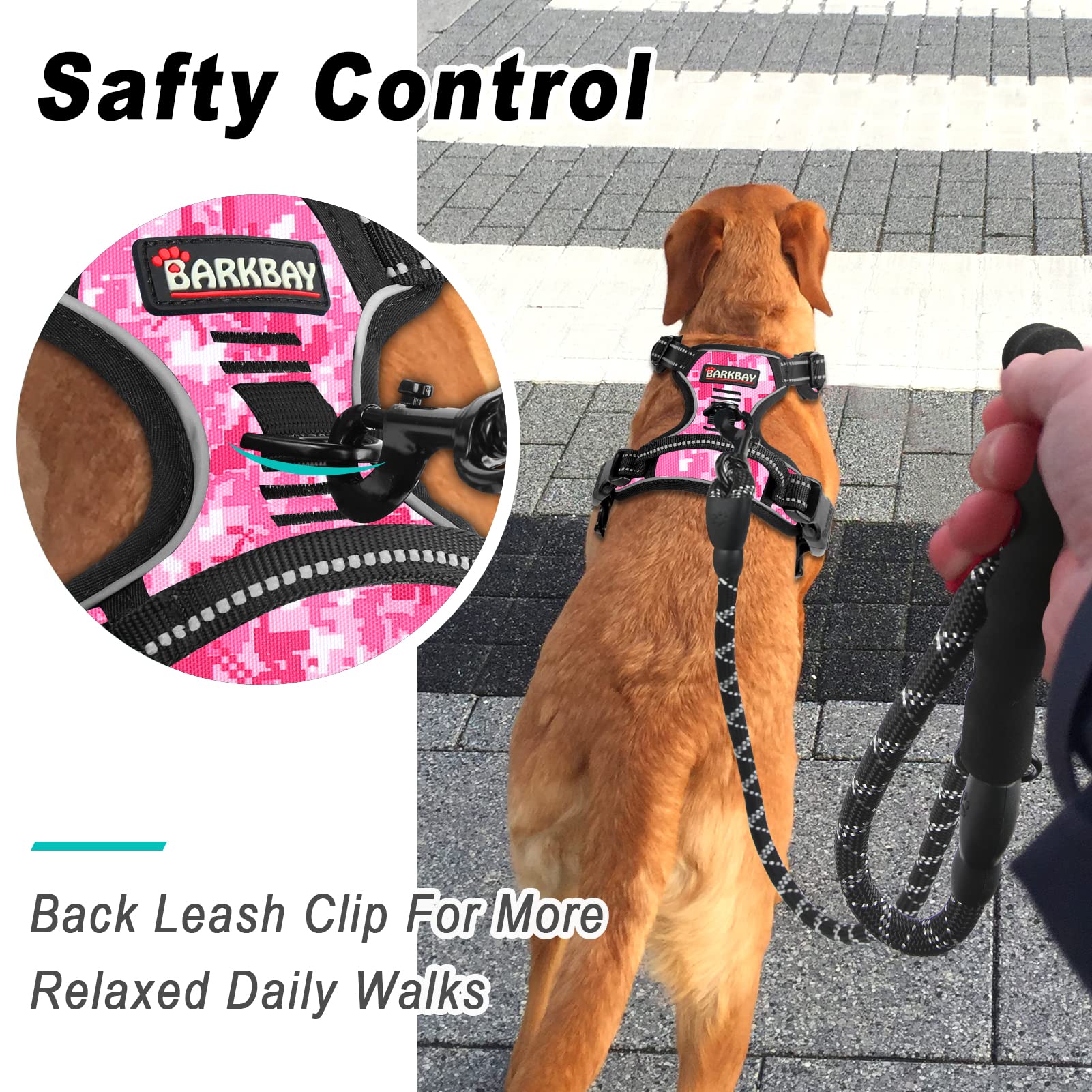 Barkbay No Pull Dog Harness Large Step In Reflective Dog Harness With Front Clip And Easy Control Handle For Walking Training Running(Pink Camo,S)