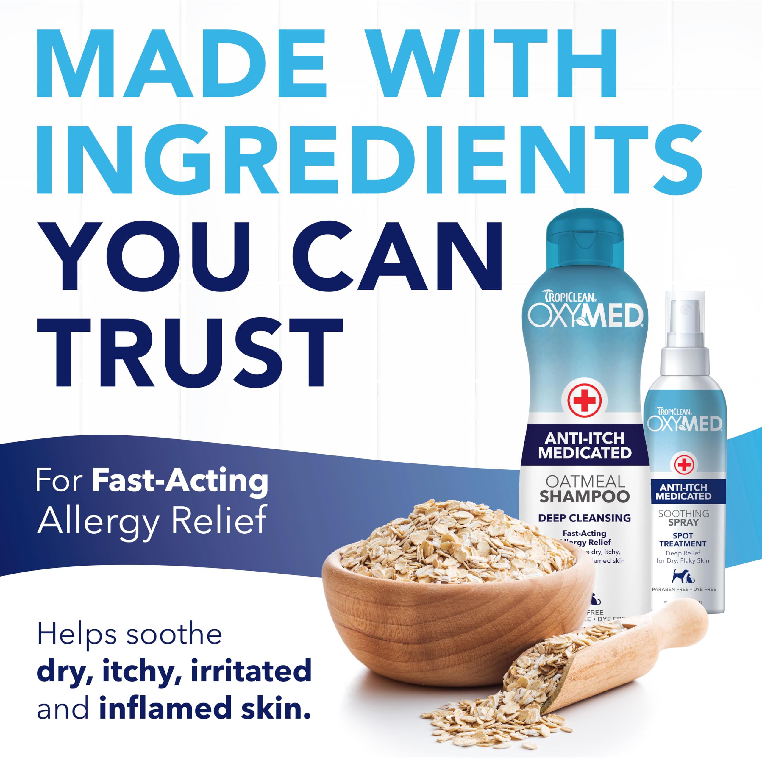 Tropiclean Oxymed Cat & Dog Medicated Shampoo For Itchy Skin And Oxymed Medicated Itch Relief Spray Set, Skin Soothing Oatmeal S