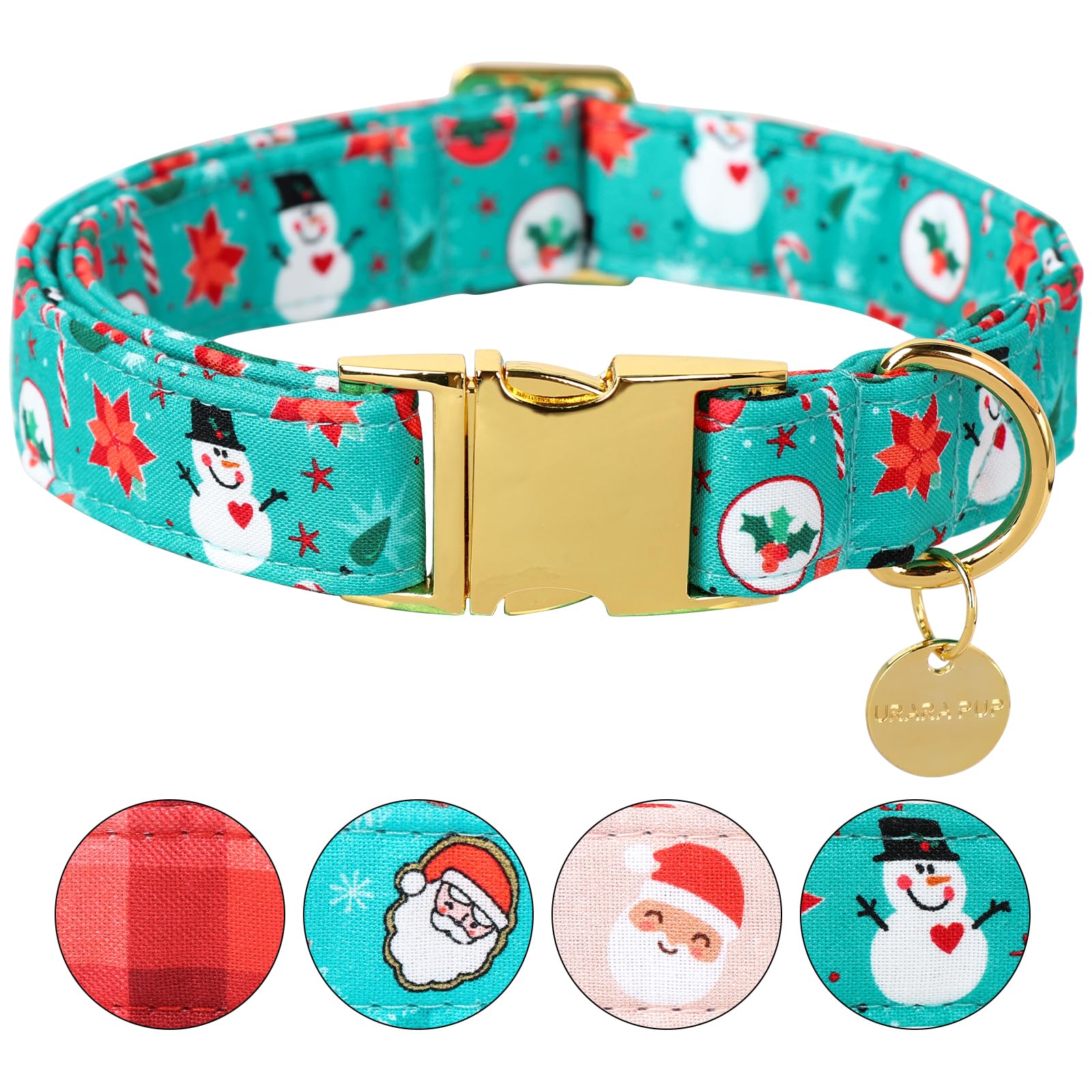 Up Urara Pup Christmas Dog Collar, Cotton Christmas For Puppy To Cat, Green With Metal Buckle, Snowman Gift, Xs, Neck 8-12In