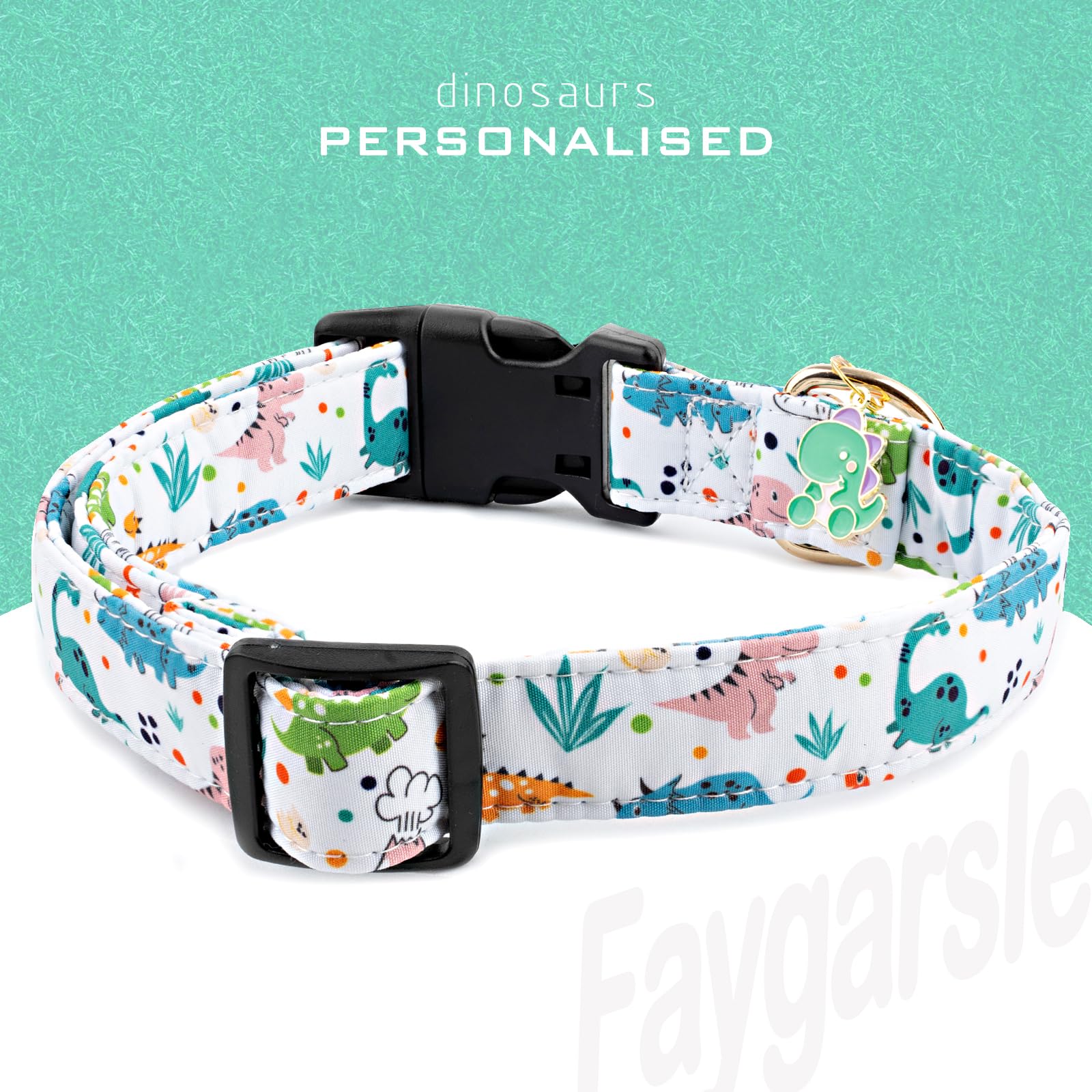 Faygarsle White Dinosaurs Print Cotton Dog Collar For Small, Medium, Large Boys Girls Dogs Xs