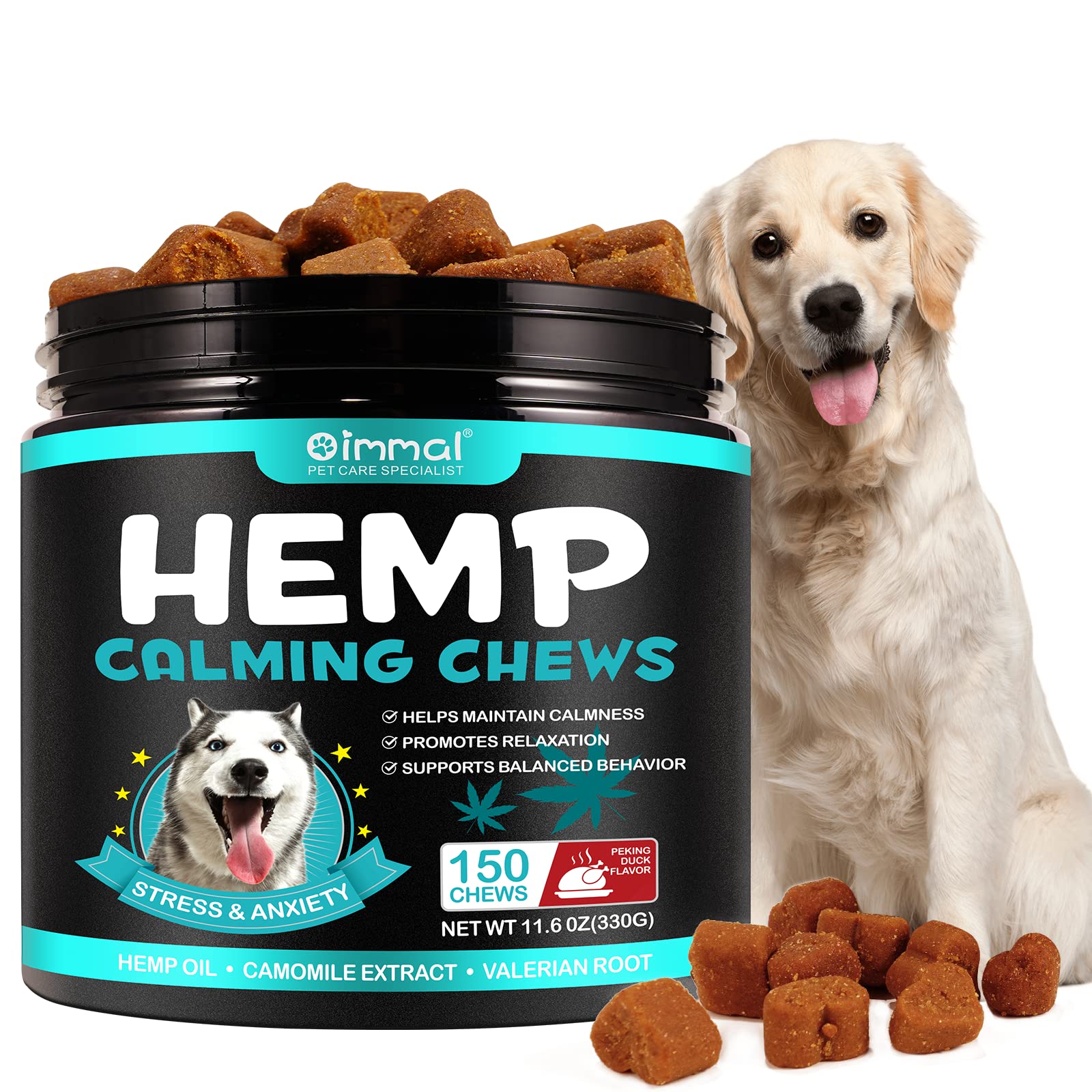 Hemp Calming Chews for Dogs 150 Count (11.6 oz), Dog Calming Treats, Helps with Dog Anxiety, Separation, Barking, Stress Relief,