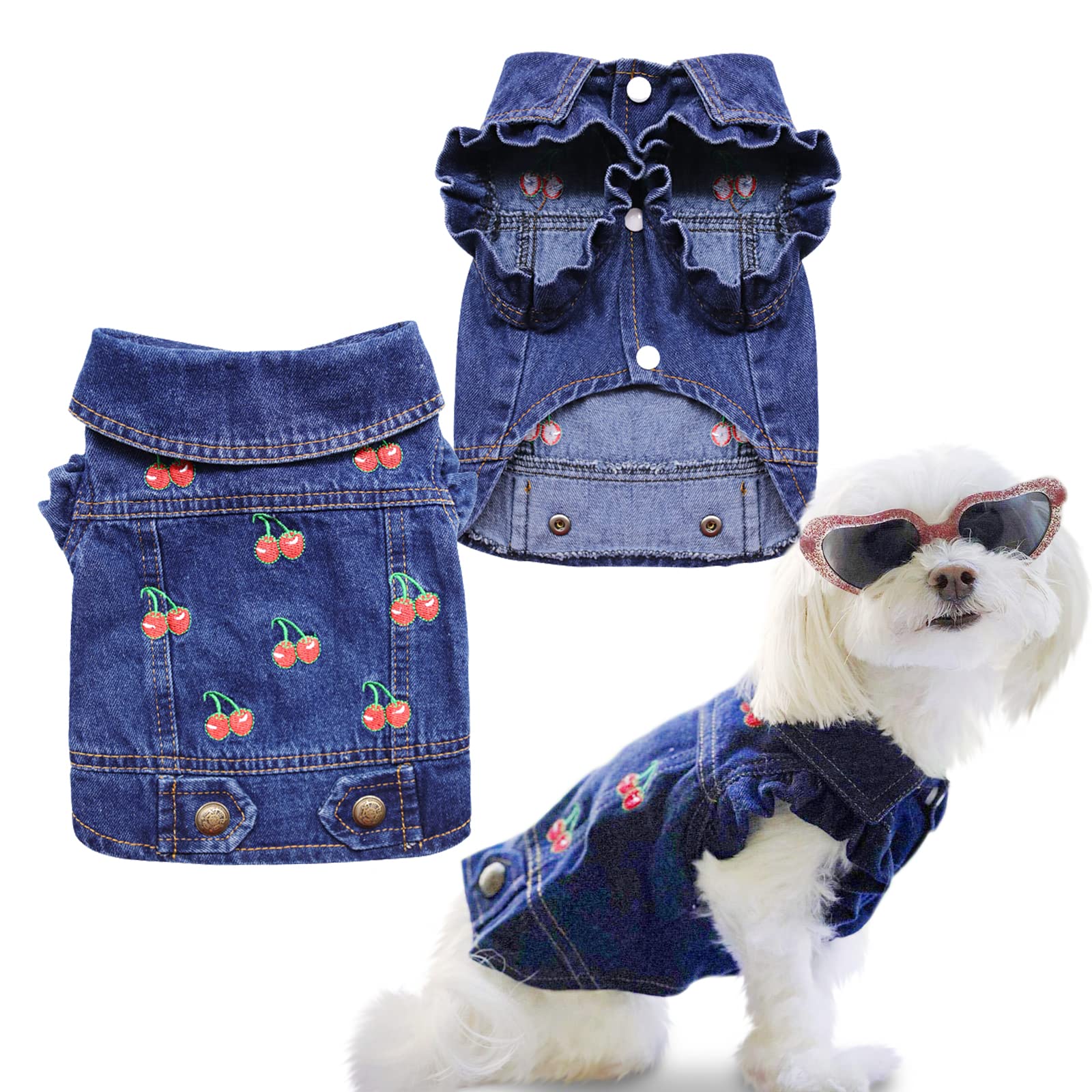 Sild Pet Clothes Dog Jeans Jacket Cool Blue Denim Coat Small Medium Dogs Lapel Vests Classic Puppy Hoodies (Xl, Cherry)