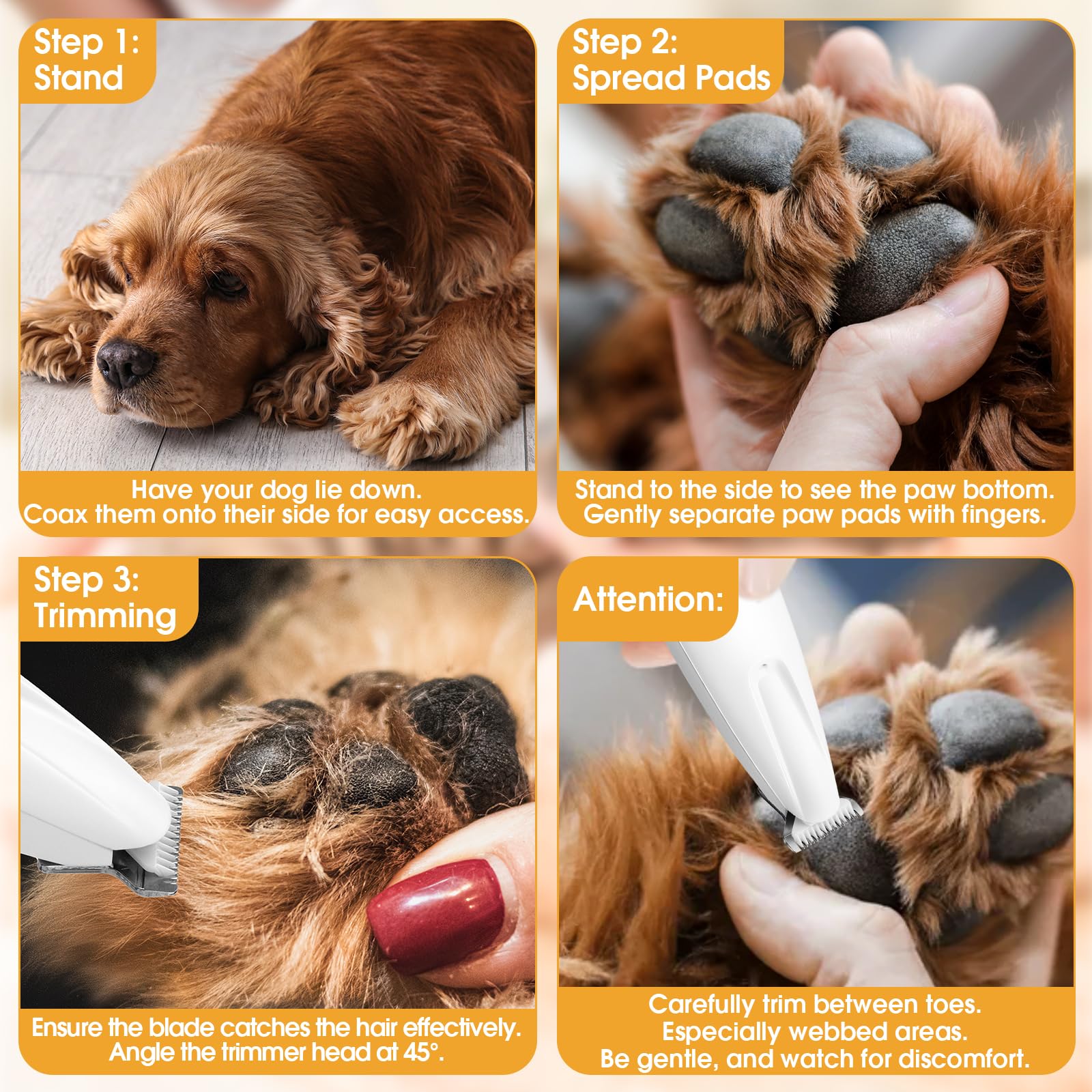Palksky Dog Paw Trimmer - 18mm Electric Clippers, Waterproof, Rechargeable, White, for Grooming Paws, Ears, and Face