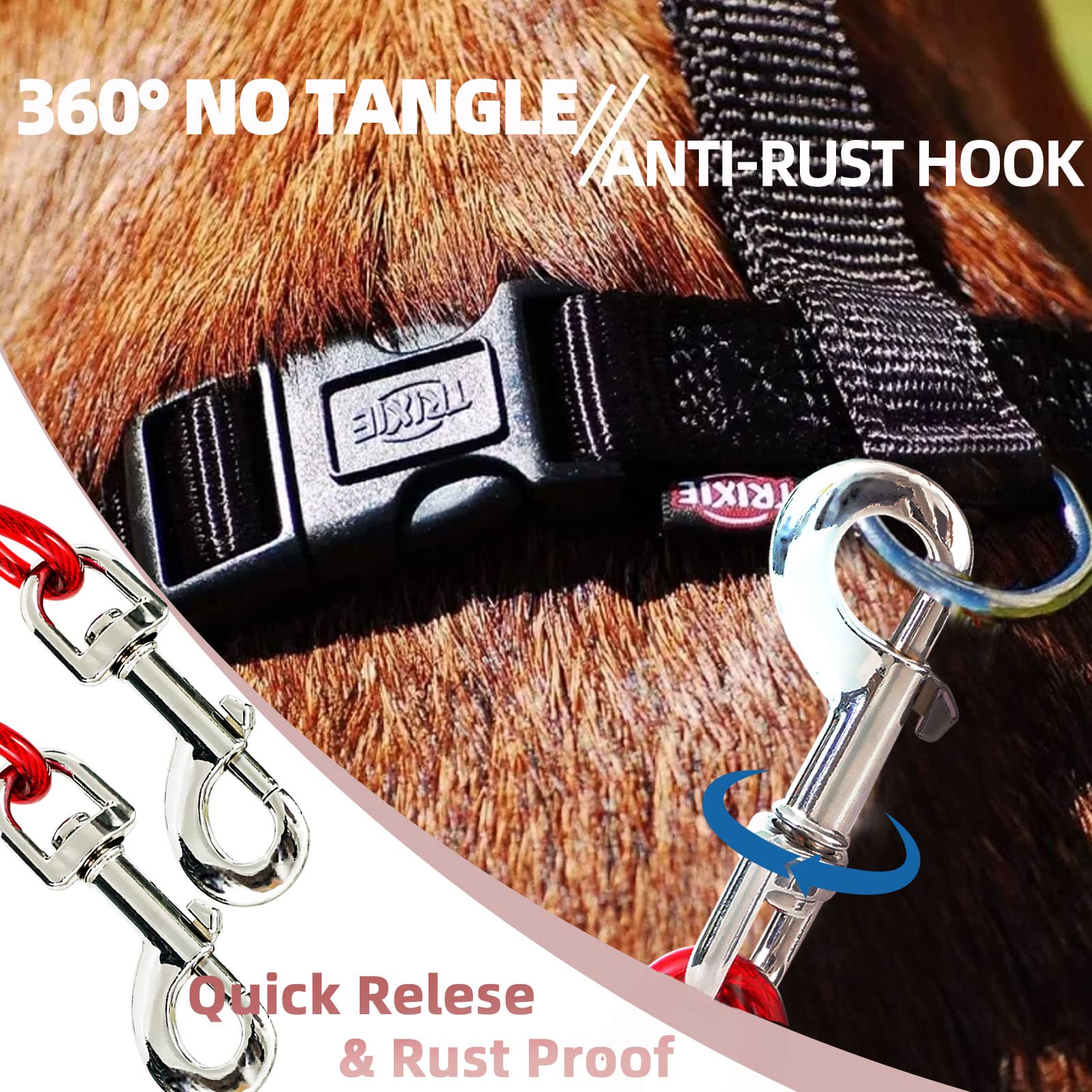 Dog Tie Out Stake And Dog Run Cable, 20Ft Long Dog Lead With Dog Yard Stake, Dog Chains 20Ft For Outside, Dog Yard Leash And Stake For Camping & Beach, Dog Tie Out Tether For Medium Large Dogs