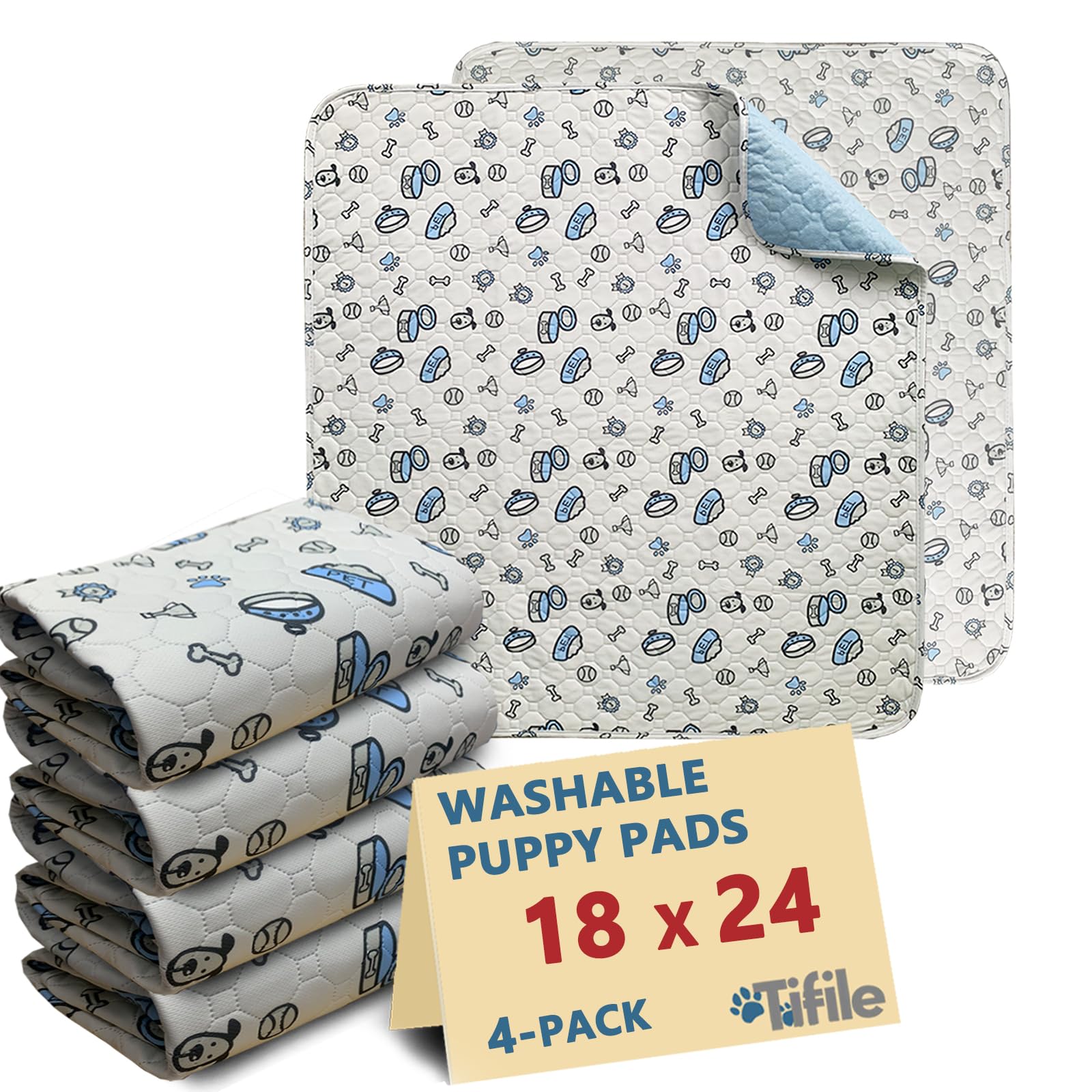 Washable Pee Pads For Dogs, 18X24In Reusable Puppy Pads, Absorbent Whelping Pads With Bone Print, Non-Slip Waterproof Pet Traini