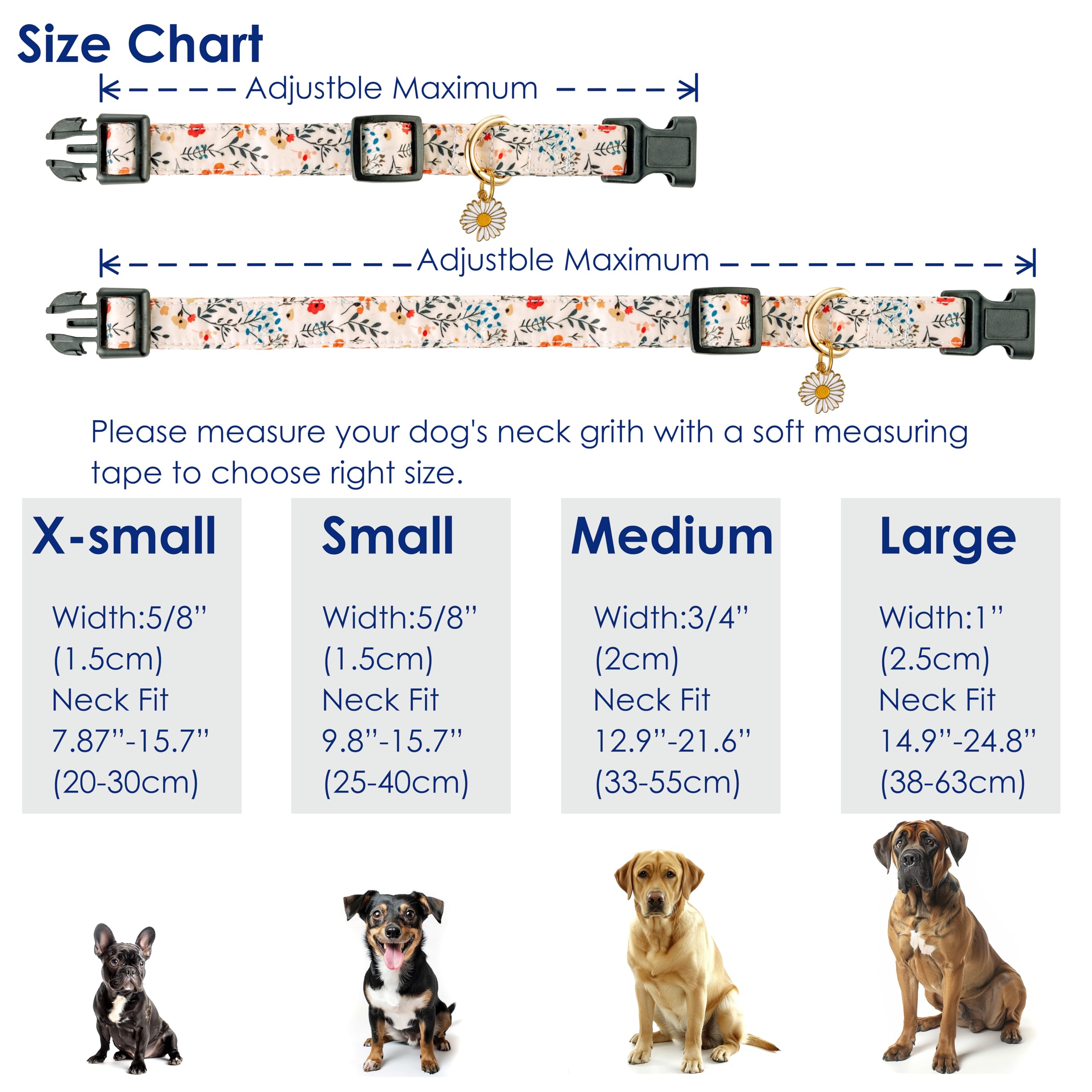 Raisingwell Cute Dog Collar Beige Flower Pattern For Boys And Girls Holiday Dog Collars Summer Fall Gift Adjustable For Small To