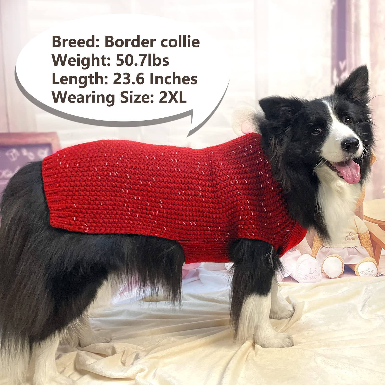 Kyeese Dog Sweaters Heavy Reflective Pullover Dog Knitwear For Fall Winter For Medium Dogs Red