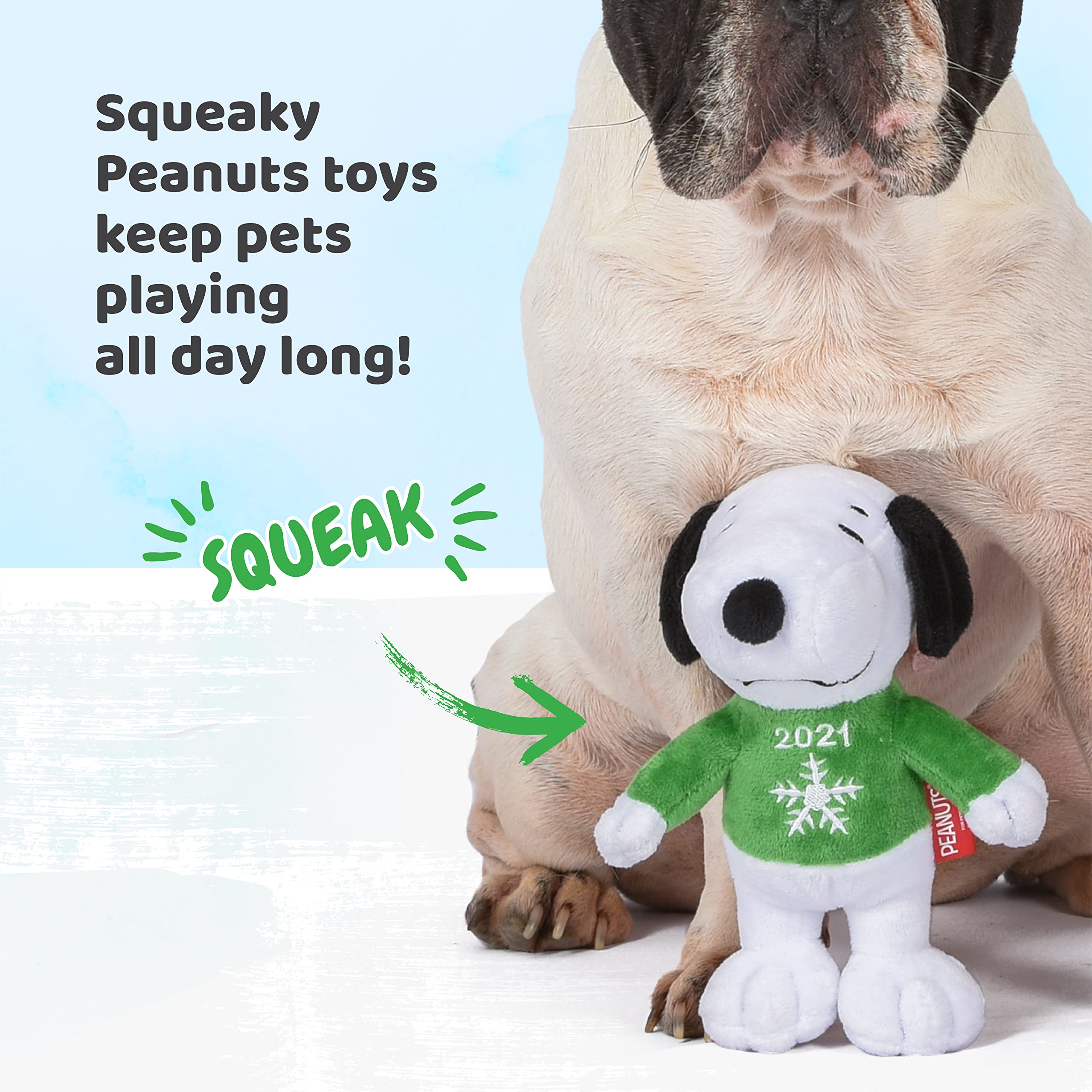 Peanuts For Pets 6' Holiday 2021 Snoopy Plush Dog Toy With Squeaker | Green Snoopy Holiday Plush Dog Toy | Small Squeaky Dog Toys - Soft Stuffed Dog Toys Officially Licensed By Peanuts, (Ff19107)