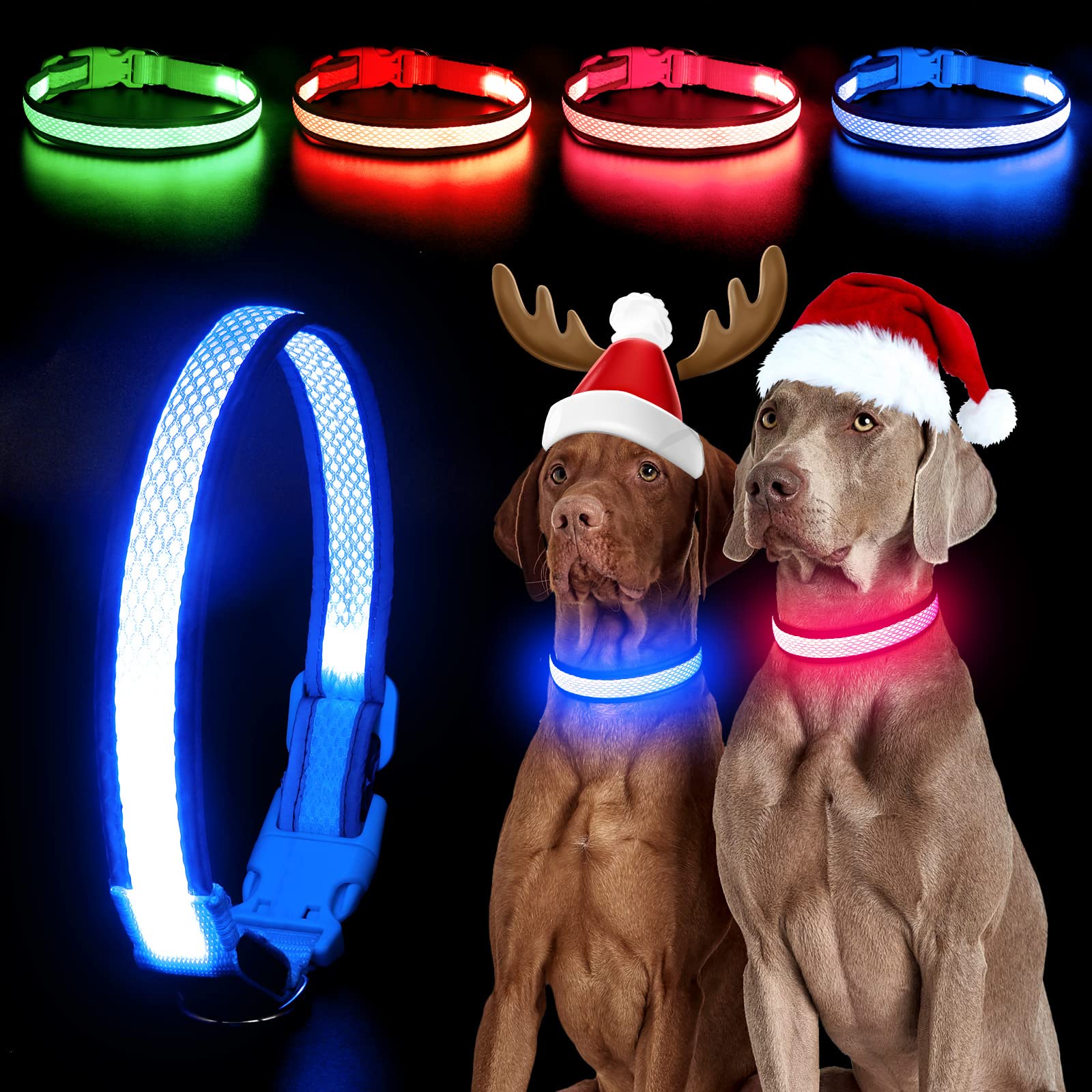 Yfbrite Light Up Dog Collar, Rechargeable Led Dog Collar, Flashing Dog Collar, Adjustable Reflective Dog Collar Safety Glowing At Night (Blue, Medium)