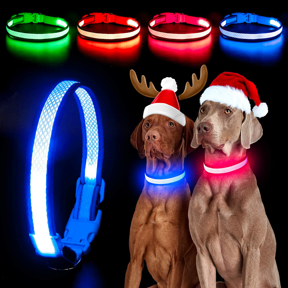 Yfbrite Light Up Dog Collar, Rechargeable Led Dog Collar, Flashing Dog Collar, Adjustable Reflective Dog Collar Safety Glowing At Night (Blue, Medium)