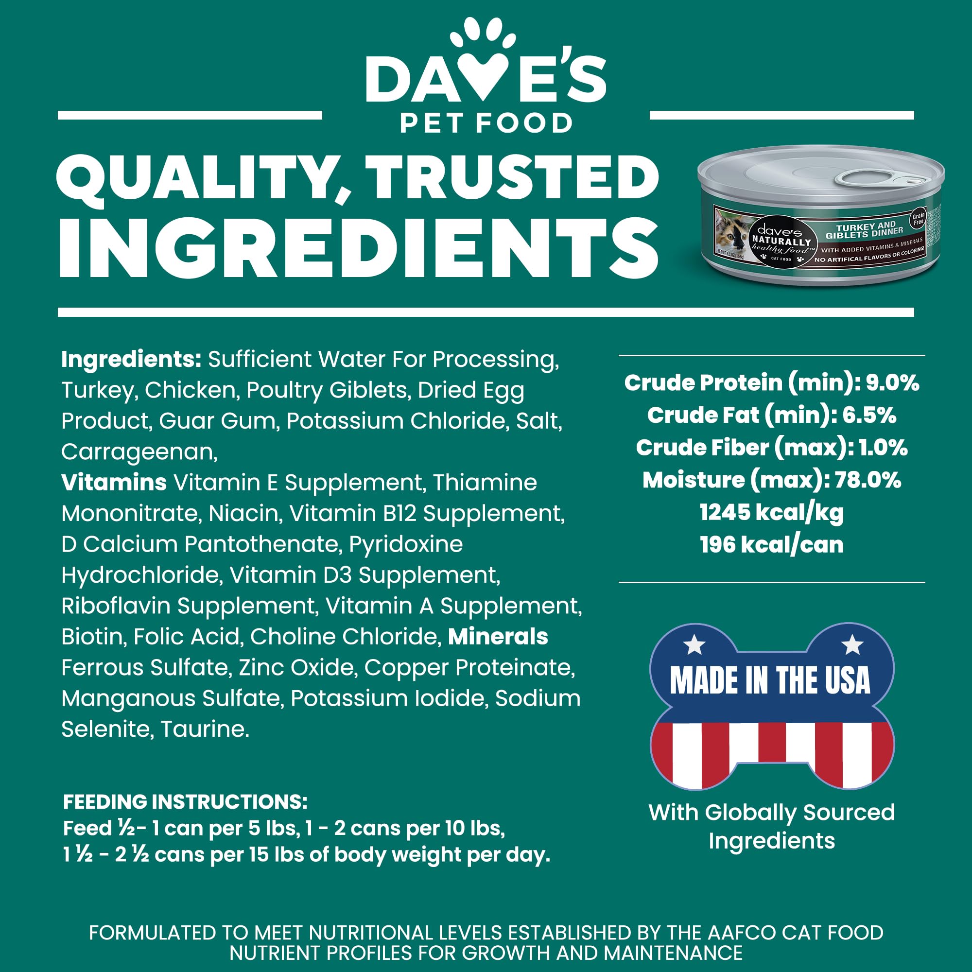Daves Pet Food Grain Free Wet Cat Food Gravy (Turkey & Giblets Dinner in Gravy), Made in USA Naturally Healthy Canned, Added Vi