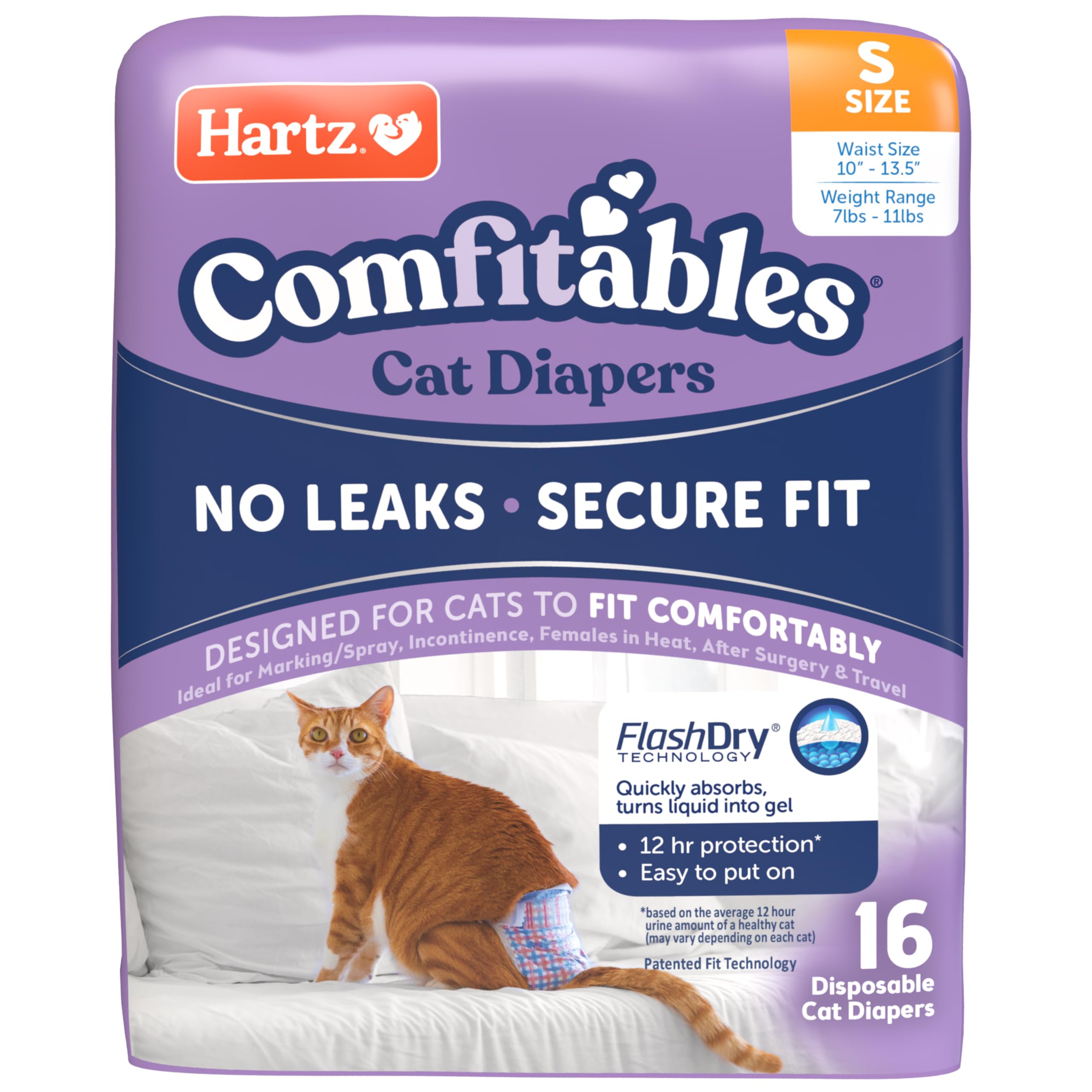 Hartz Comfitables Cat Diapers, Size S 16 Count, Comfortable & Secure Fit, Easy to Put On
