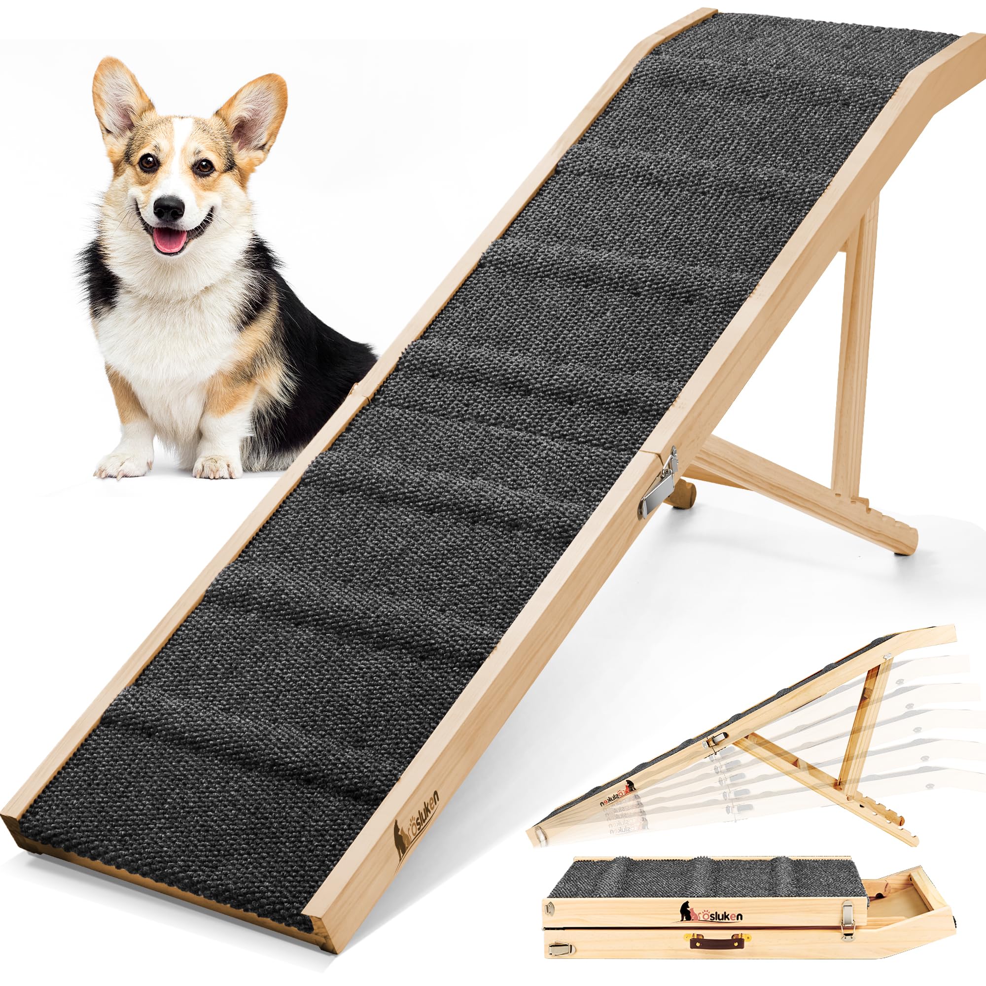 ???????? ???????????????? Dog Ramp for Bed, 64 Long Foldable Pet Ramp for Small Large Dogs, Dog Ramps for High Beds Car, High Tr