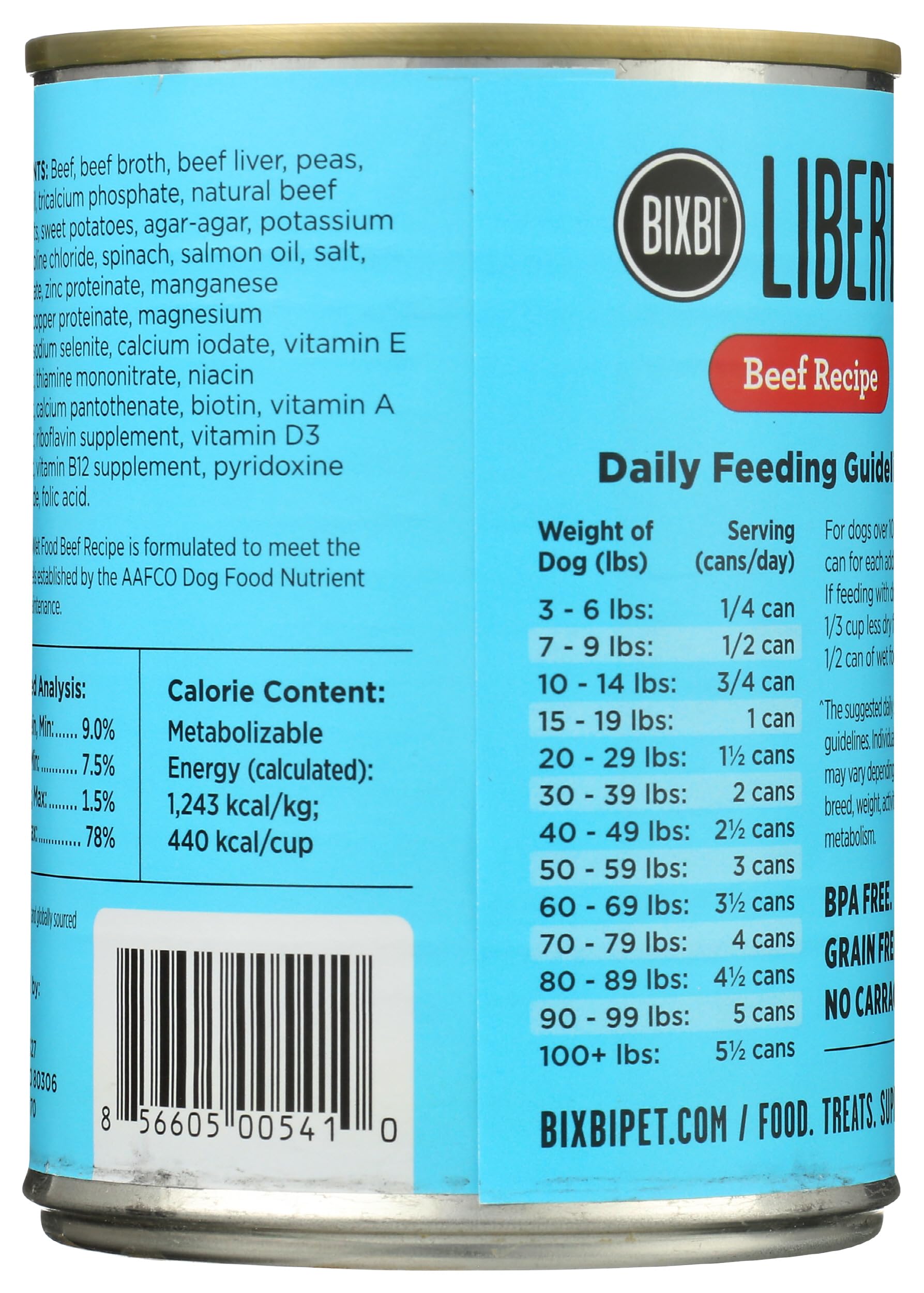 BIXBI Liberty Grain-Free Wet Dog Food, Beef Recipe, 12.5 oz Cans, Pack of 12, 9.38 lb Total