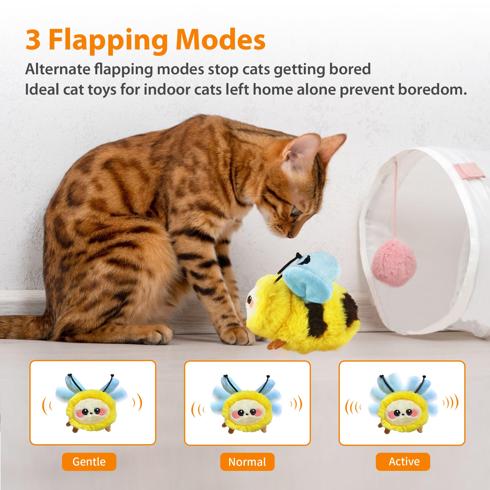Petgeek Gigwi Flapping Cat Toys For Indoor Cats, Rechargeable Lifelike Interactive Bee Cat Toy Tweet, Flapping Wings & Lively Ch