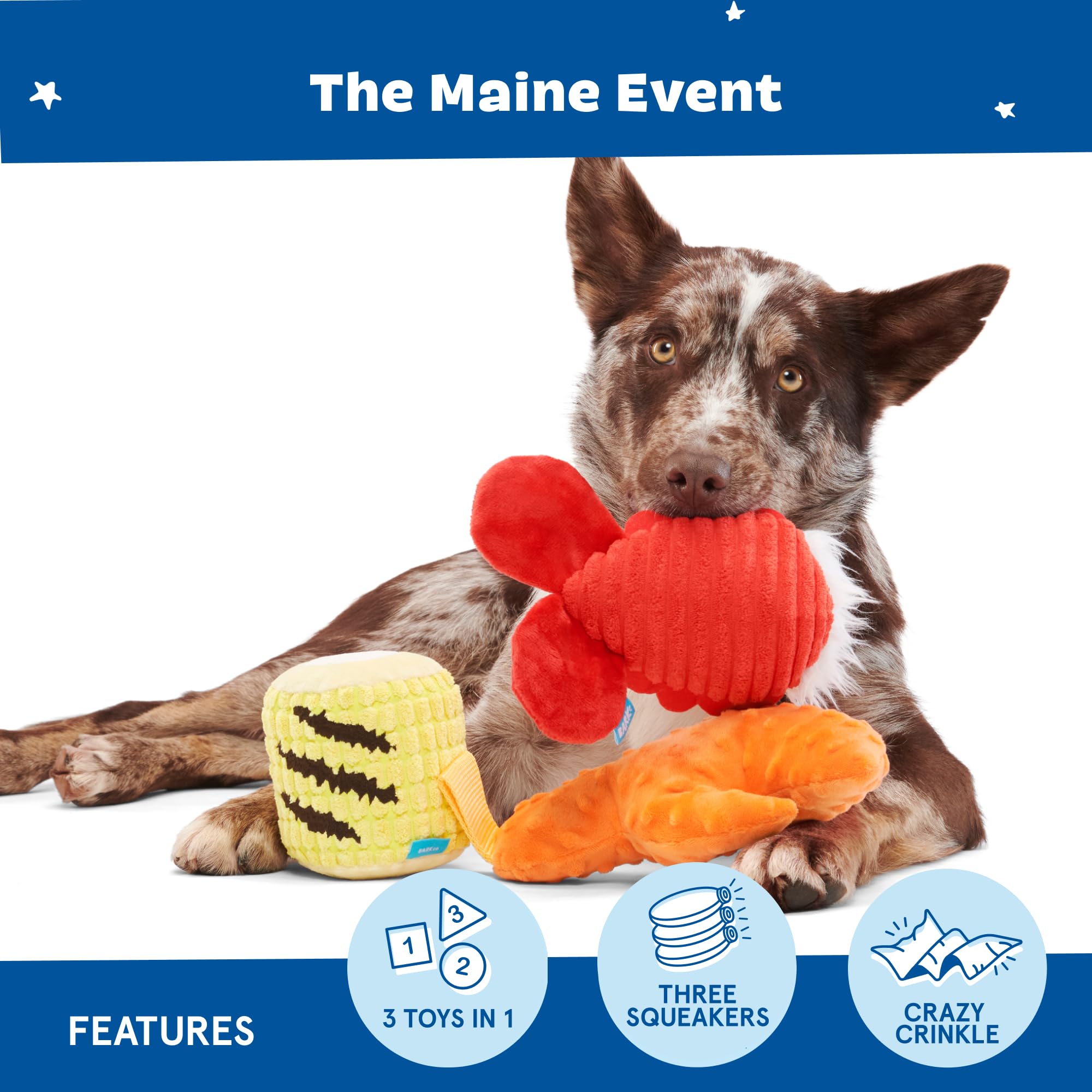 Barkbox The Maine Event Dog Toy Bundle - Squeaky Dog Toys - Plush Dog Toys - Puppy And Pet Toys For Medium To Large Dogs