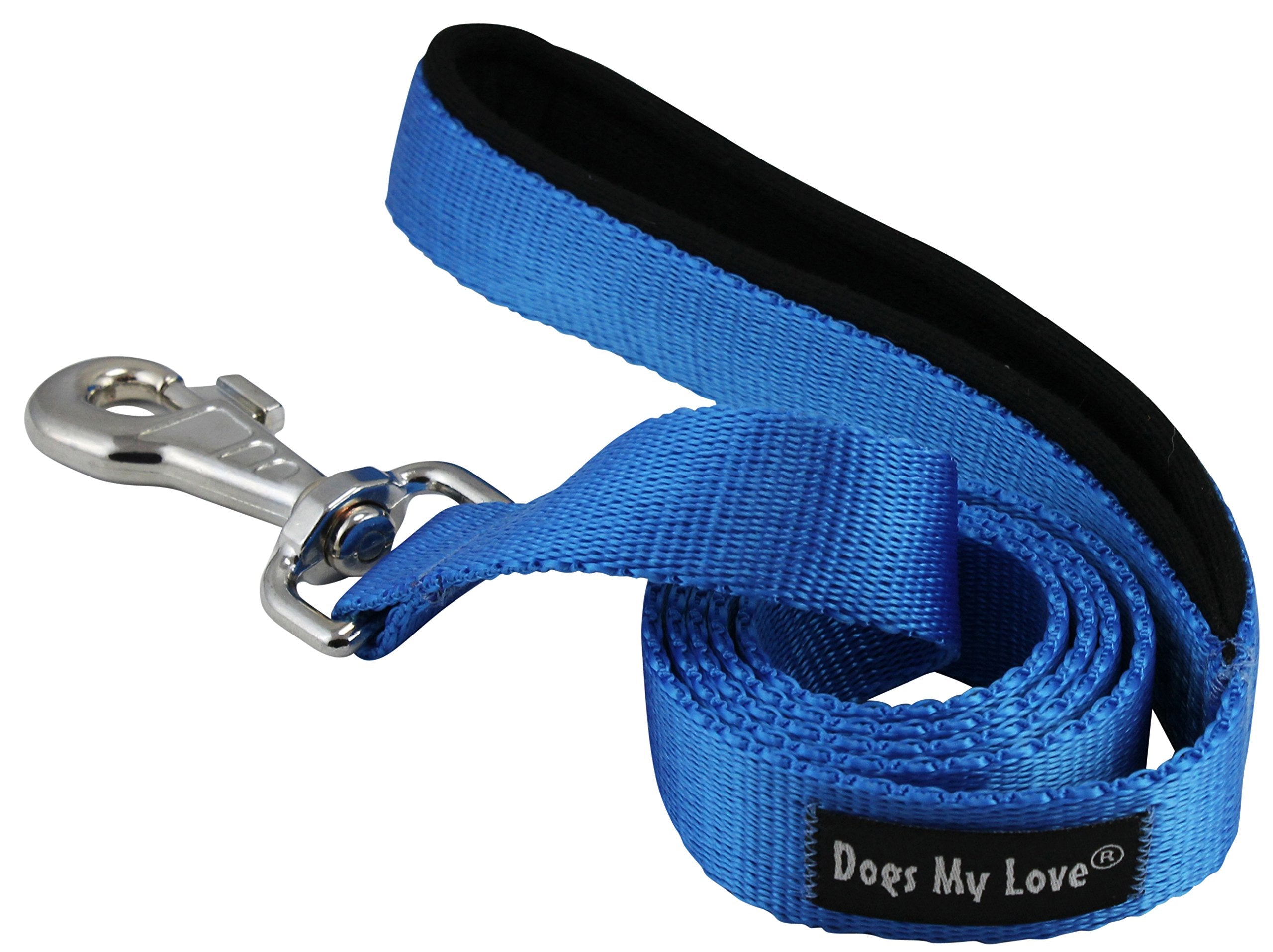 Dogs My Love 4Ft Long Neoprene Padded Handle Nylon Leash 4 Sizes Blue (Xlarge - 1' Wide)