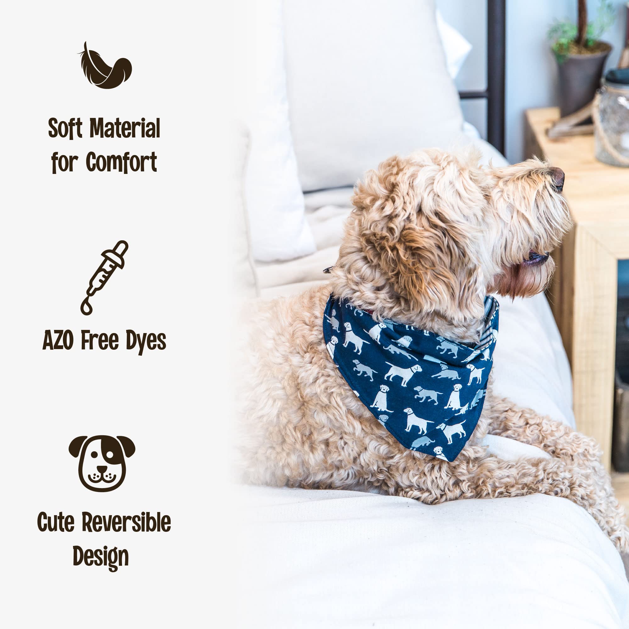Lazy One Reversible Dog Bandana, Cute Accessories For Pets, Moose, Bear, Winter (X-Small/Small, Nordic Dog)