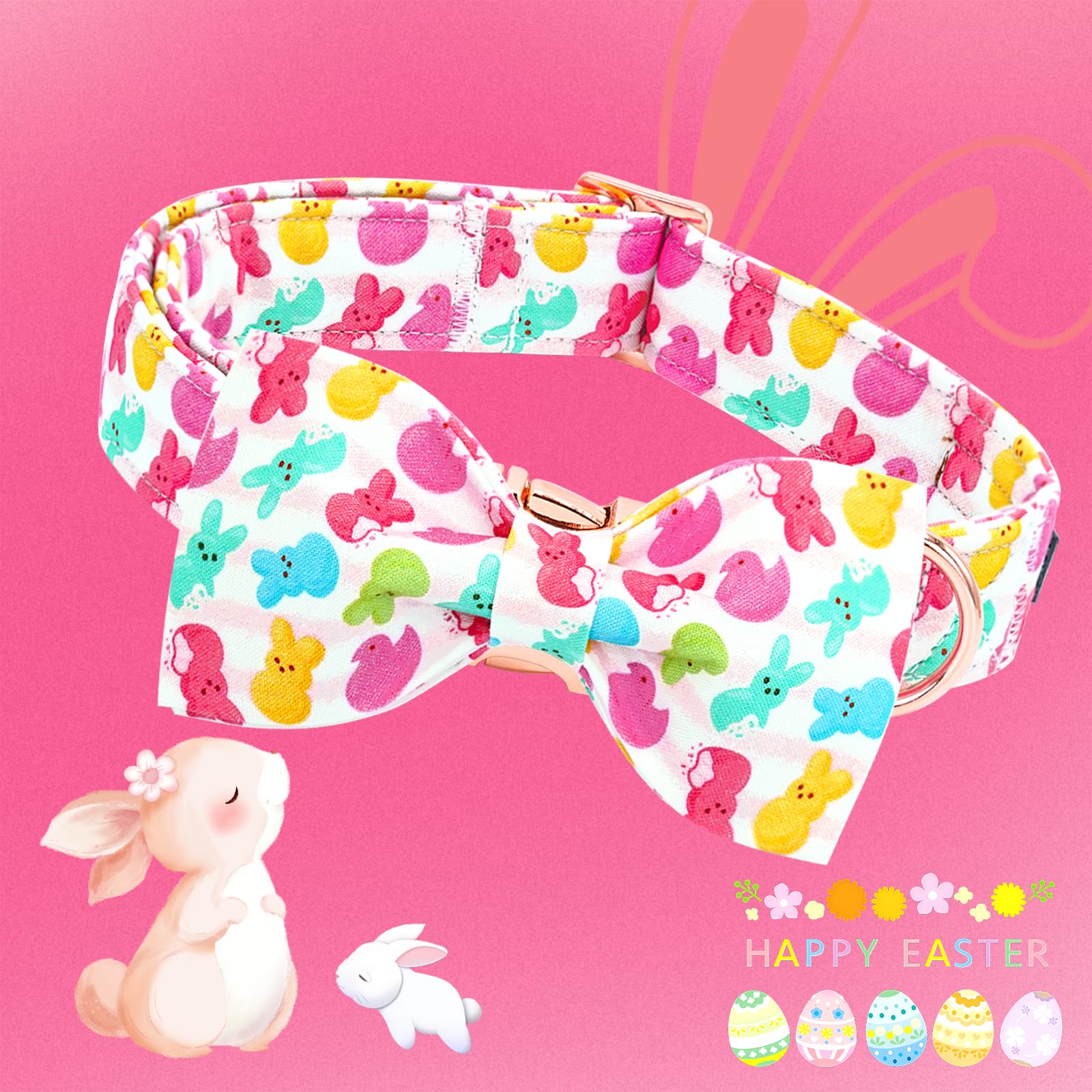 Lionheart Glory Dog Bow Collar Easter Day Dog Collar For Small Dogs,Easter Rabbits Colorful Dog Collars With Bowtie Spring Bunni