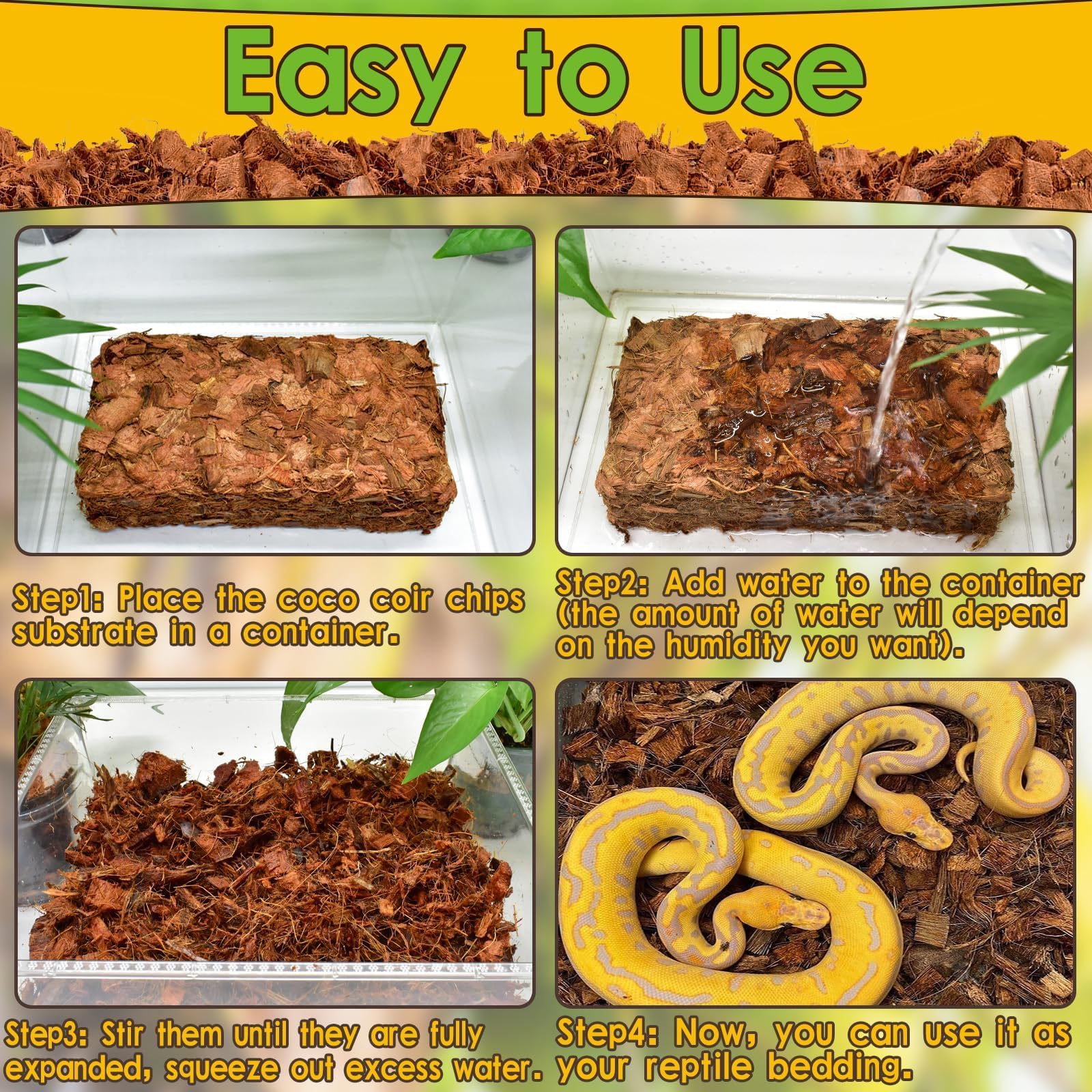 Halatool 2Pack Snake Bedding Natural Coconut Chips Substrate 2.2Lb Coconut Husk For Reptiles Tank Terrarium Substrate For Ball P